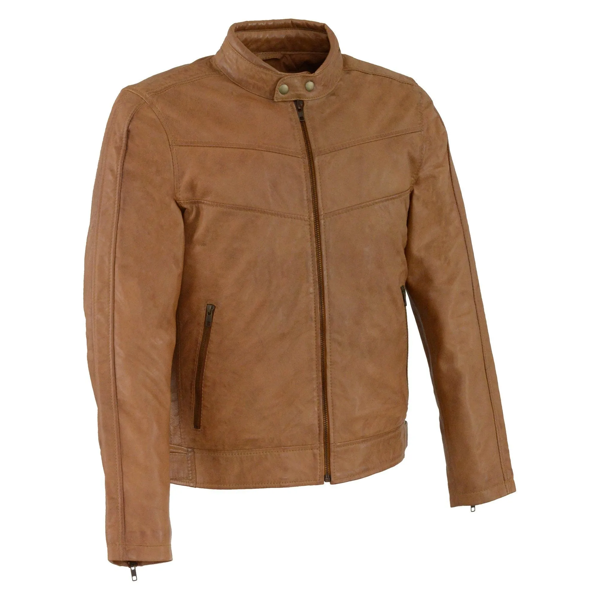 Milwaukee Leather-SFM1835-Men's Saddle Leather Stand Up Collar Leather Jacket with Side Buckles & Lower Back Padding