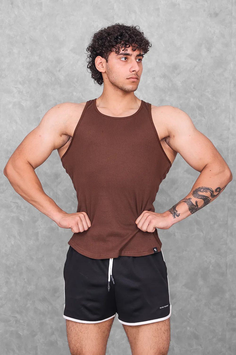 Muscle-Up Ribbed Tank - Brown