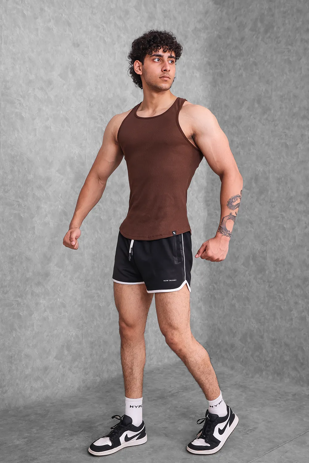 Muscle-Up Ribbed Tank - Brown