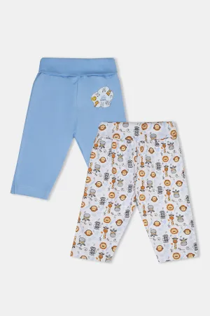 Oh Baby Cotton Interlock Knit Animal Print Pant Pack Of - 2 - Sky Blue & Assorted - Tr04