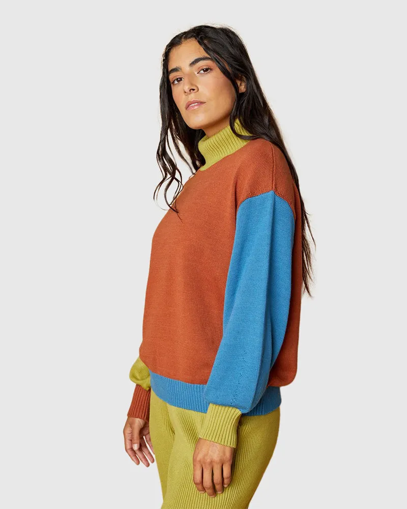 Organic Cotton Colorblock Sweater - Rust by United By Blue