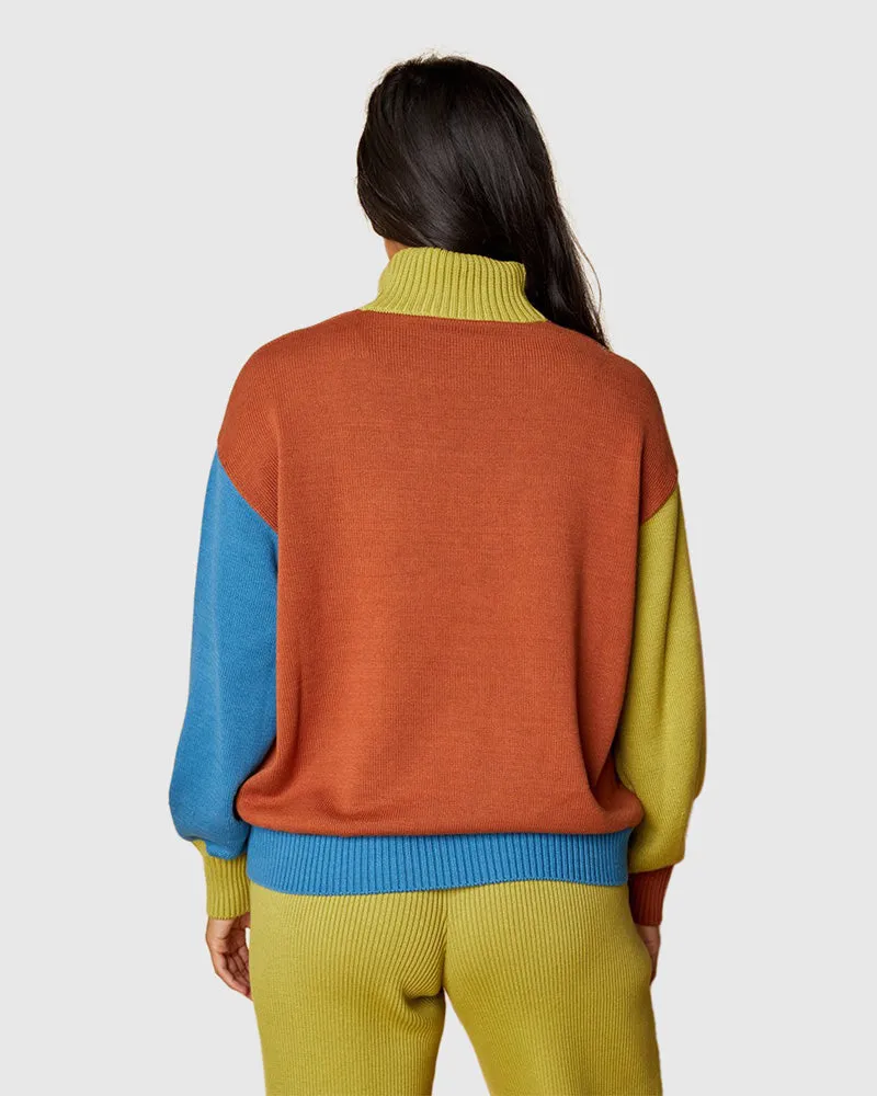 Organic Cotton Colorblock Sweater - Rust by United By Blue