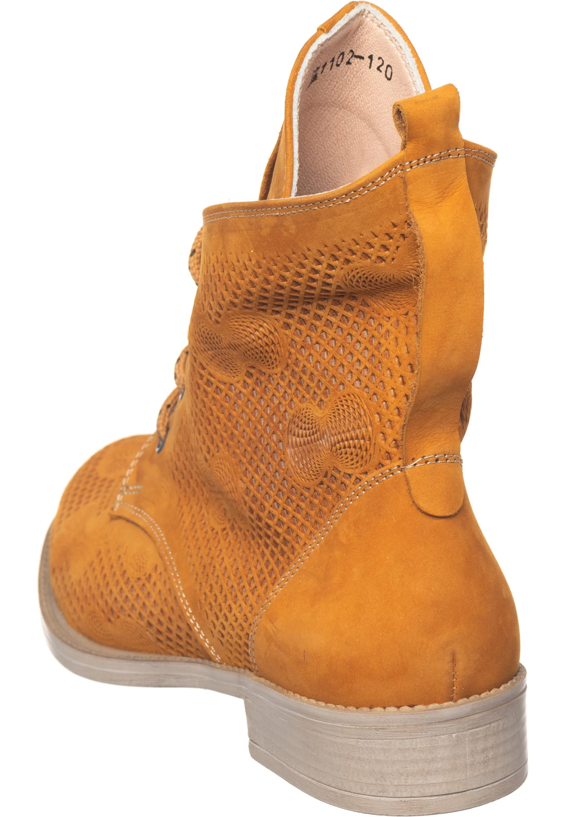 Perforated Leather Ankle Boots - Orange