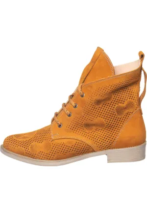 Perforated Leather Ankle Boots - Orange