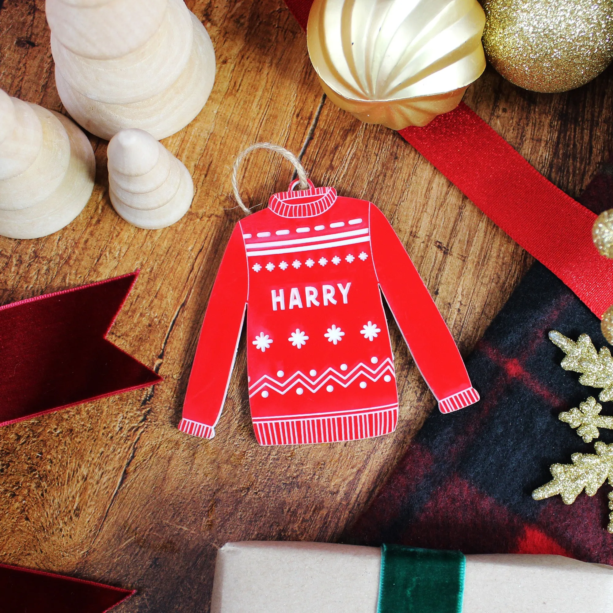 Personalised Red Acrylic Christmas Jumper Bauble