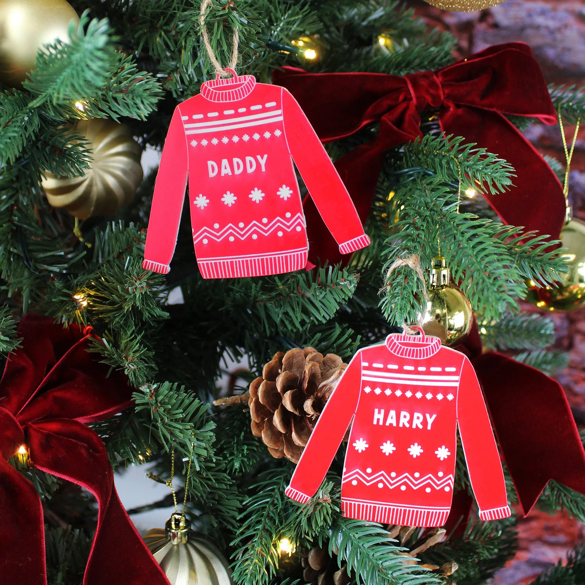 Personalised Red Acrylic Christmas Jumper Bauble