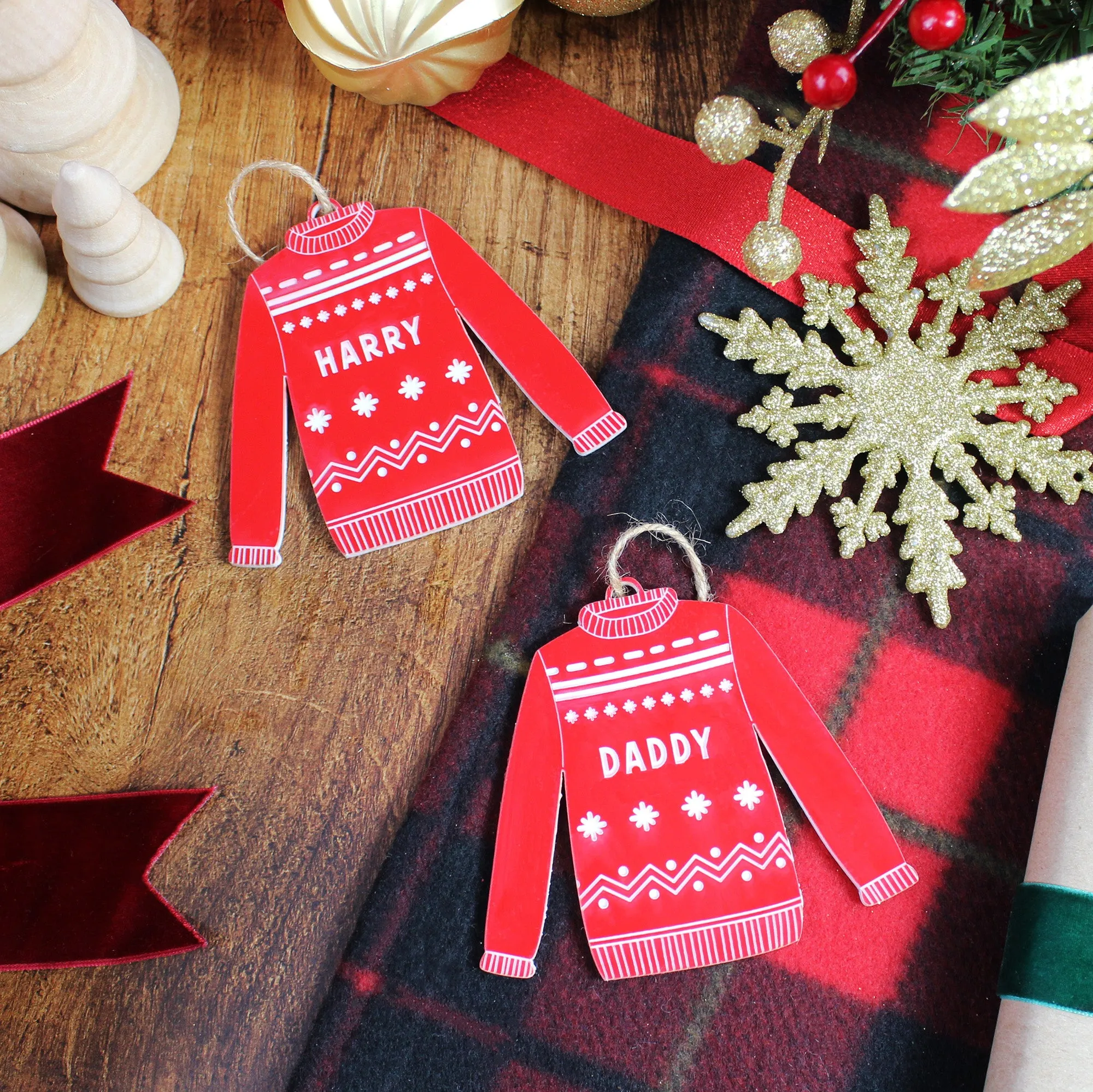 Personalised Red Acrylic Christmas Jumper Bauble