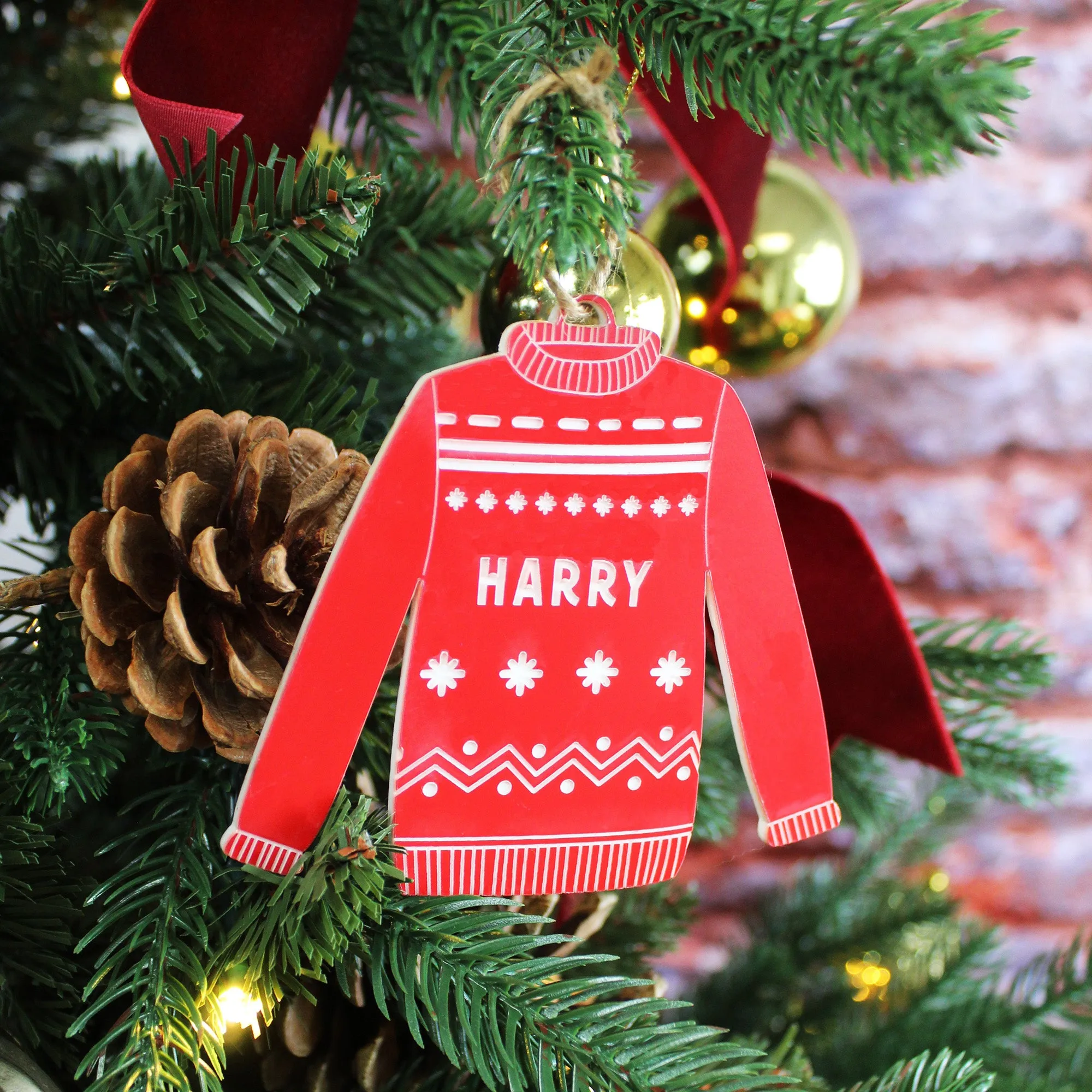 Personalised Red Acrylic Christmas Jumper Bauble