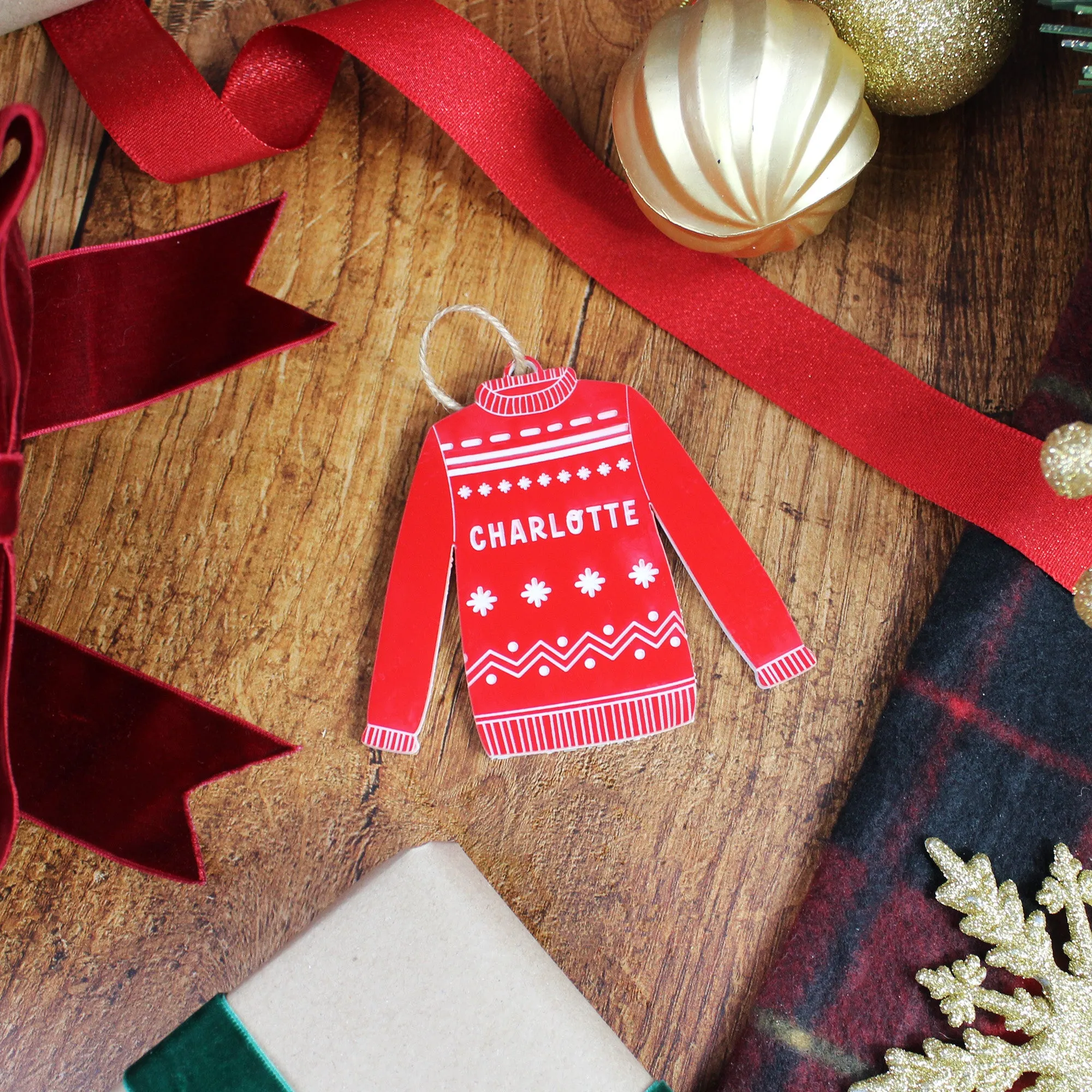 Personalised Red Acrylic Christmas Jumper Bauble