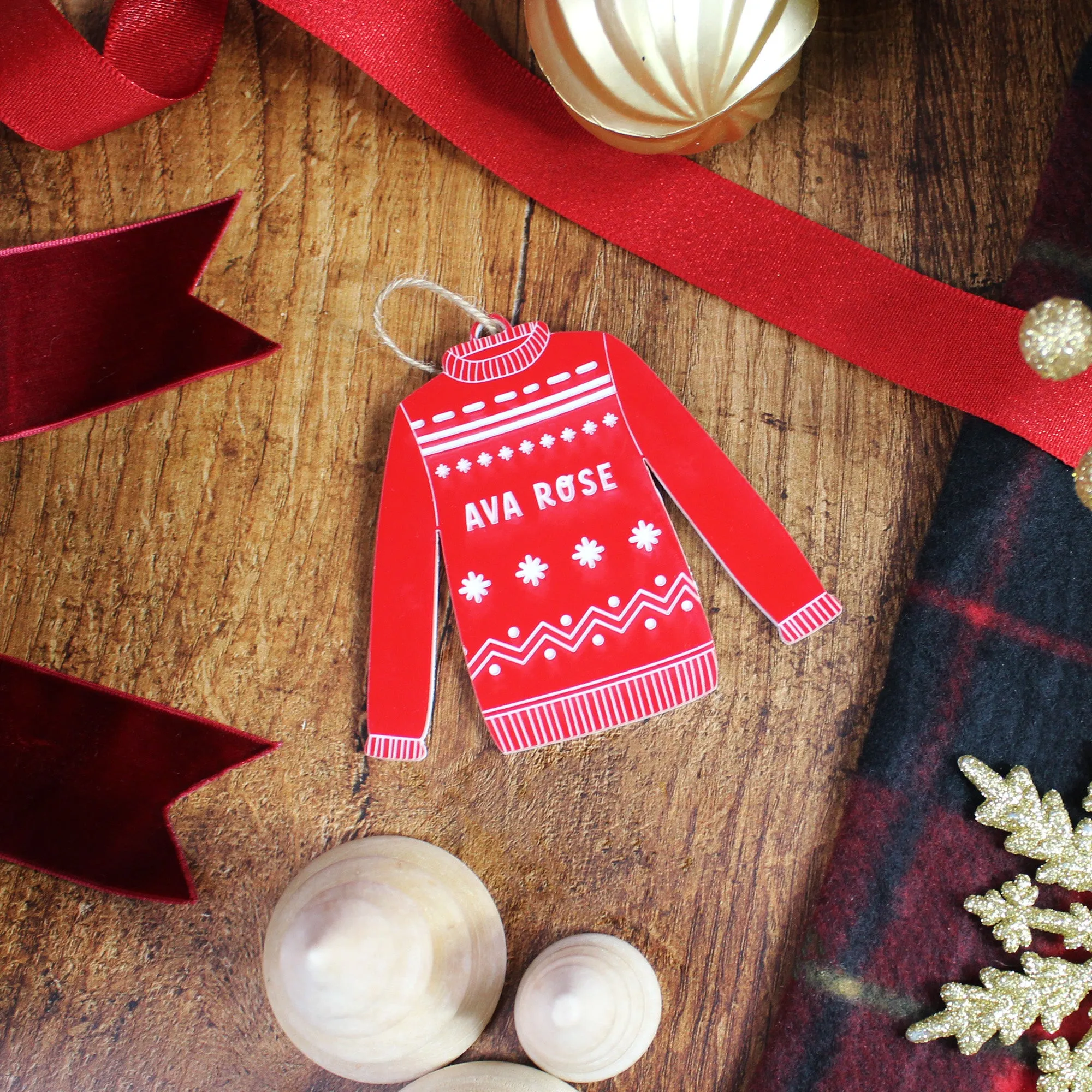 Personalised Red Acrylic Christmas Jumper Bauble