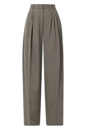 Pleated Mélange Twill Wide-leg Pants