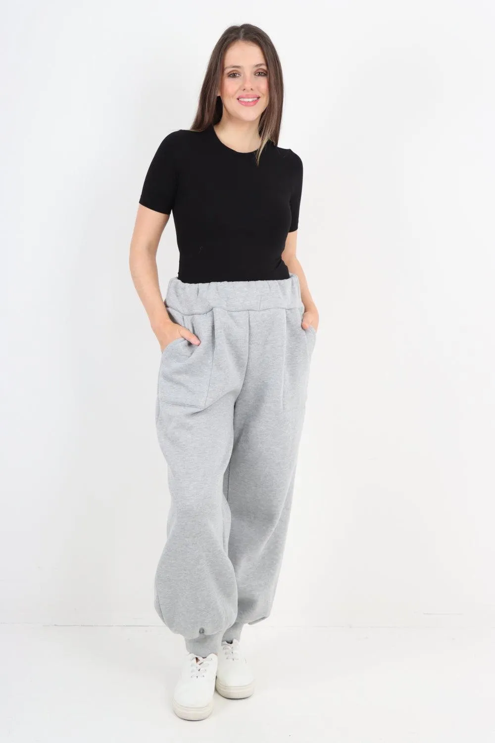 Plus Size  Plain Side Pockets  Sweat Pants