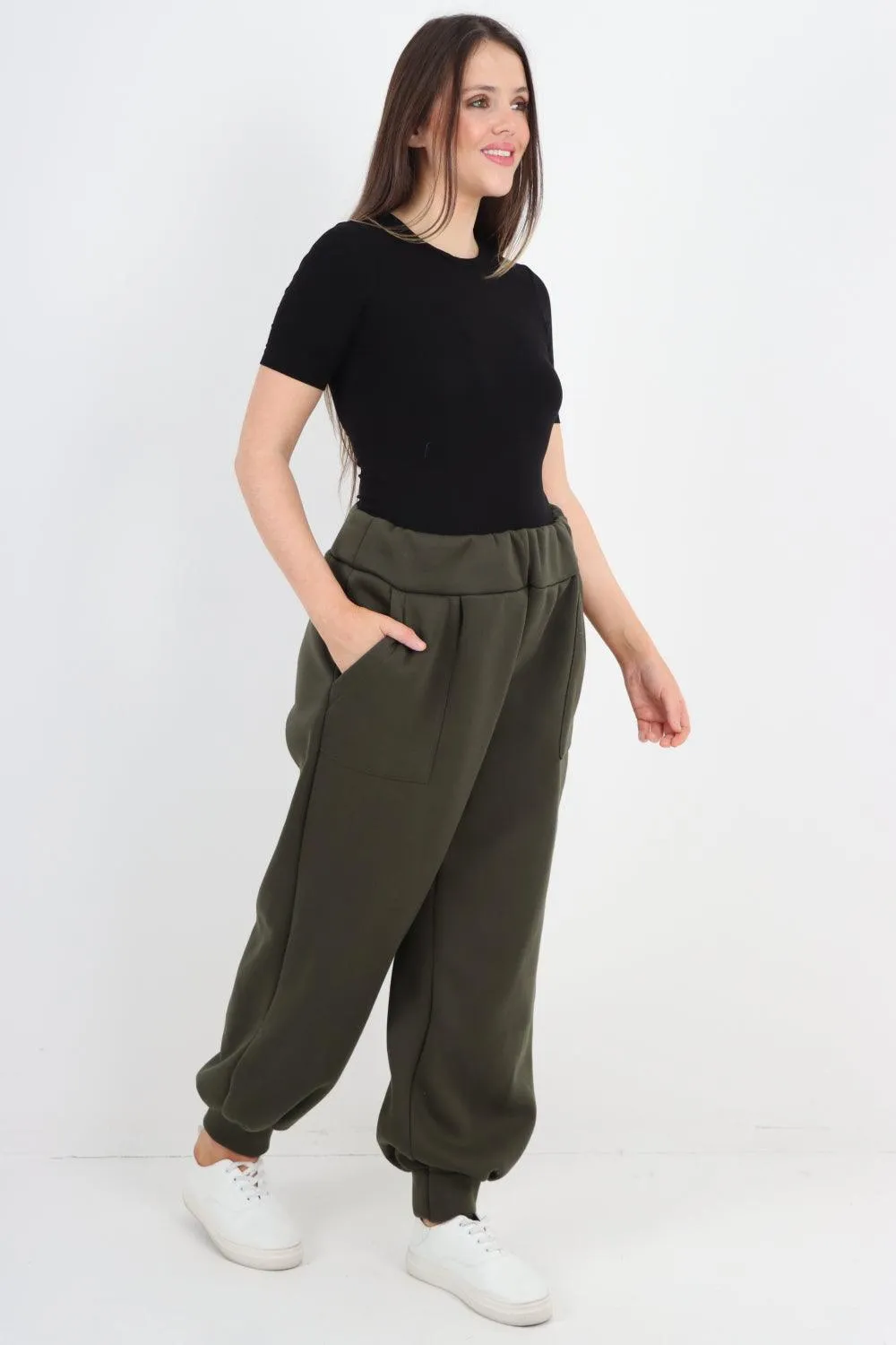 Plus Size  Plain Side Pockets  Sweat Pants