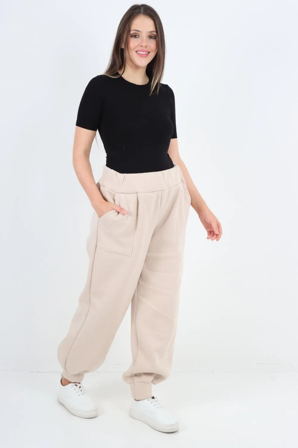 Plus Size  Plain Side Pockets  Sweat Pants