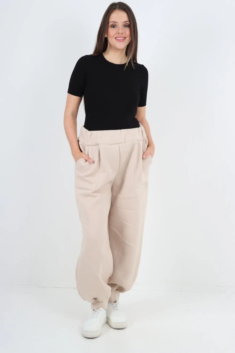 Plus Size  Plain Side Pockets  Sweat Pants