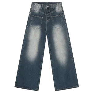 Reverse Pocket Vintage Faded Straight-Leg Jeans