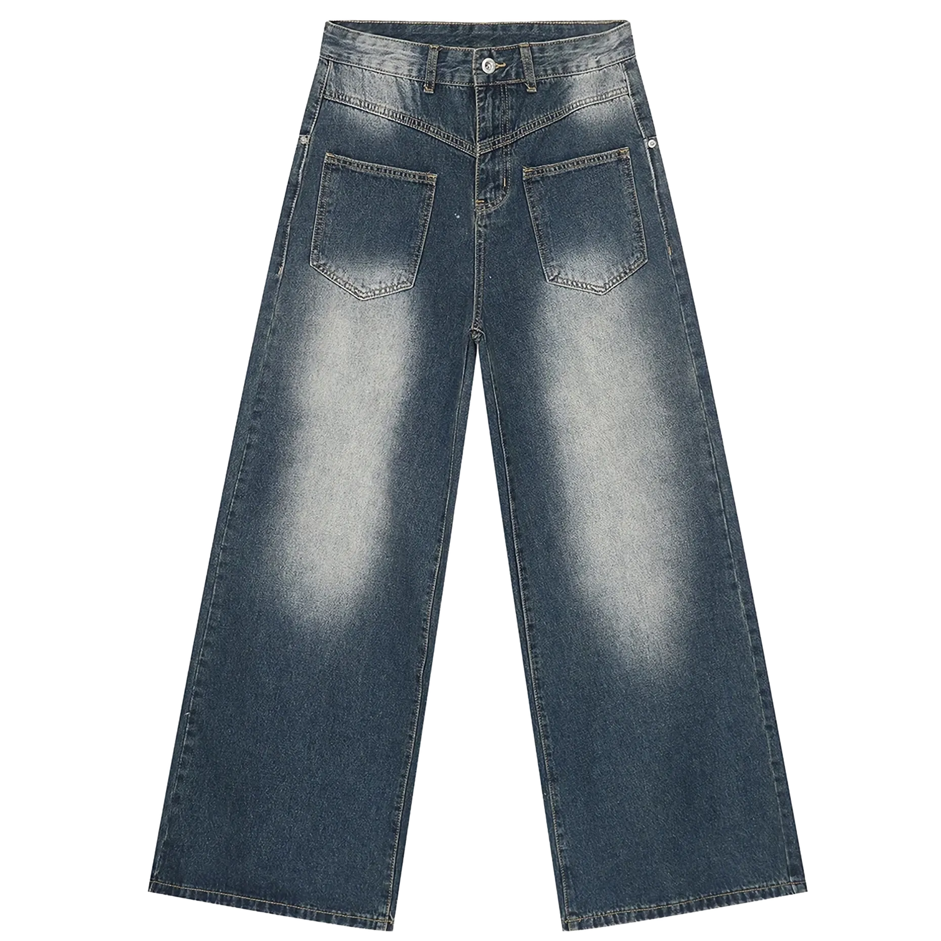 Reverse Pocket Vintage Faded Straight-Leg Jeans