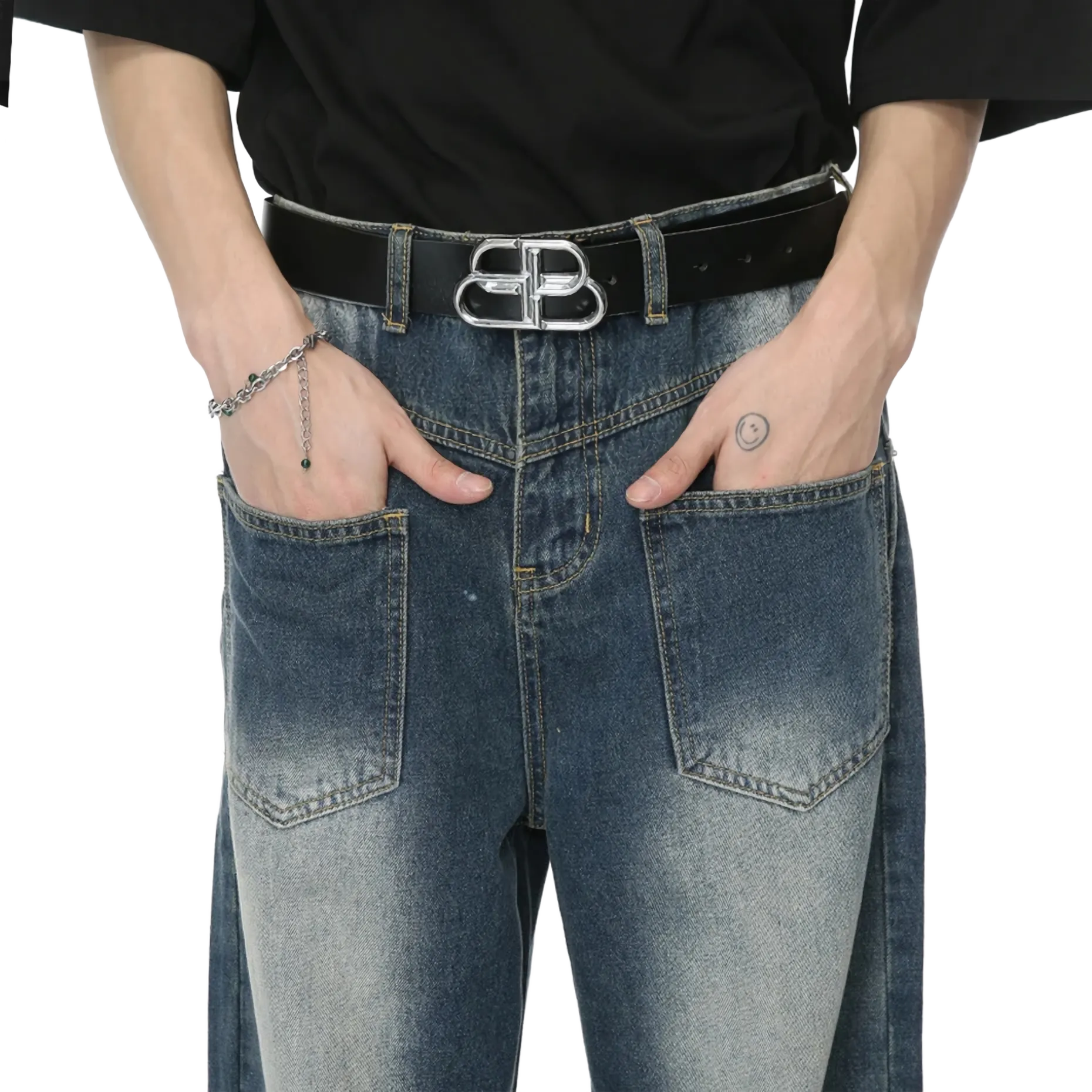 Reverse Pocket Vintage Faded Straight-Leg Jeans