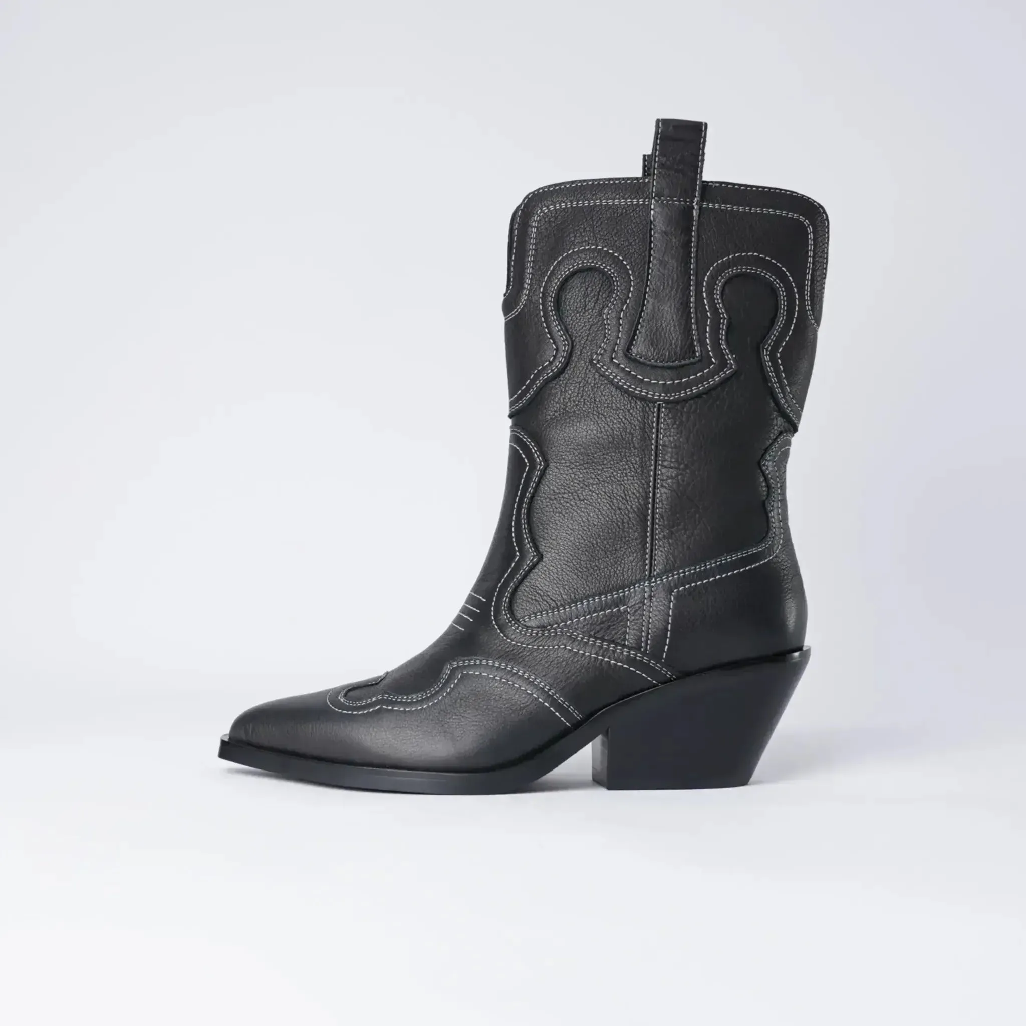 Riava Black / White Stitch Leather Boots