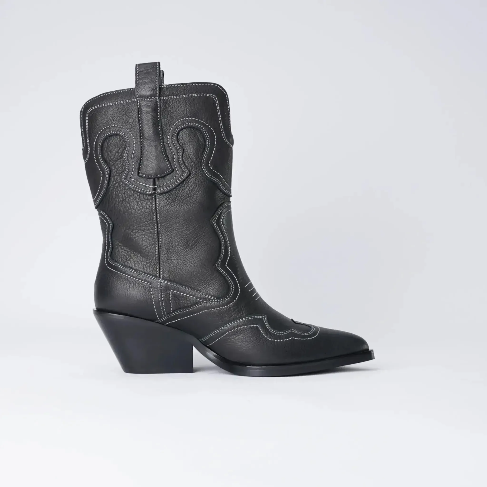 Riava Black / White Stitch Leather Boots