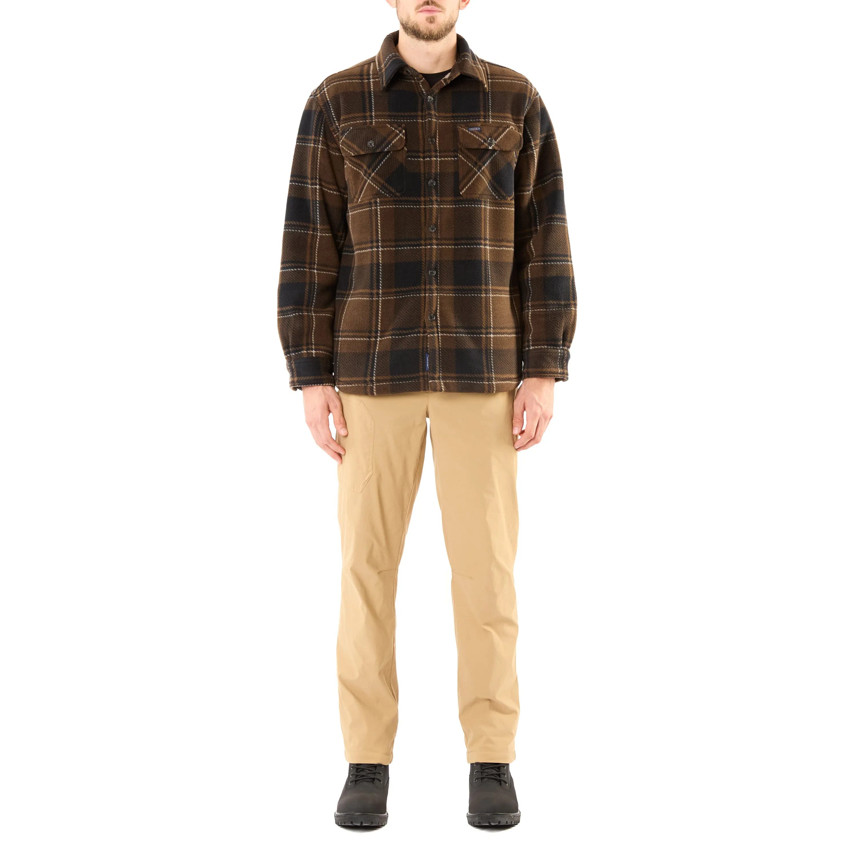 SHERPA-LINED PLAID FLEECE SHIRT JACKET