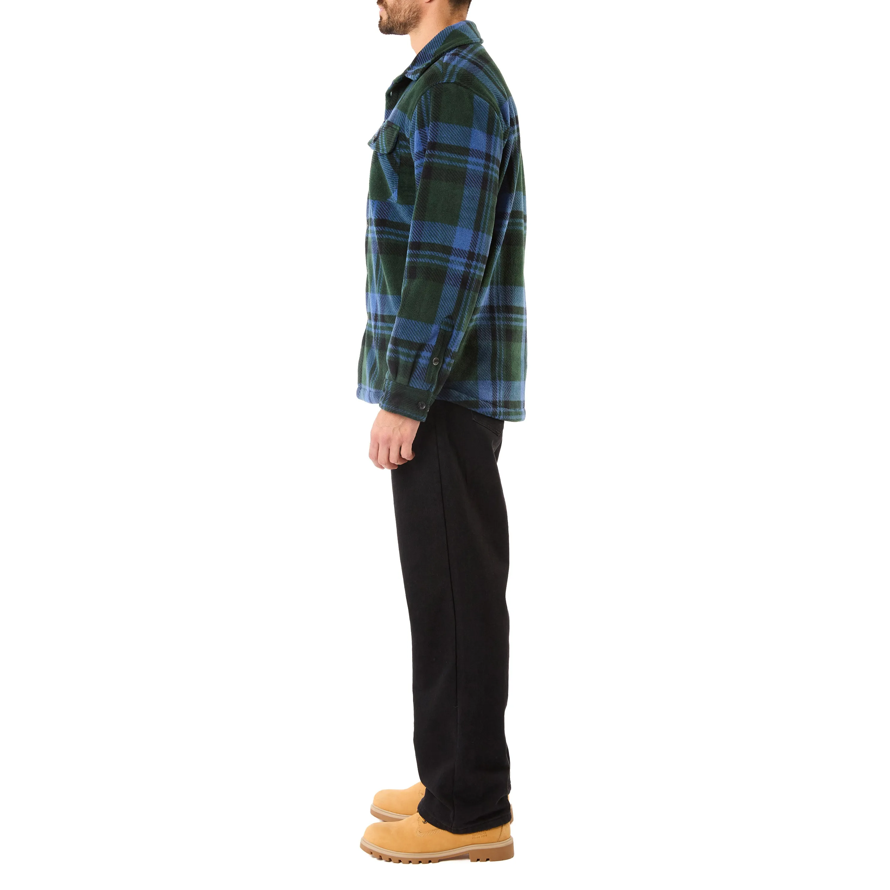 SHERPA-LINED PLAID FLEECE SHIRT JACKET