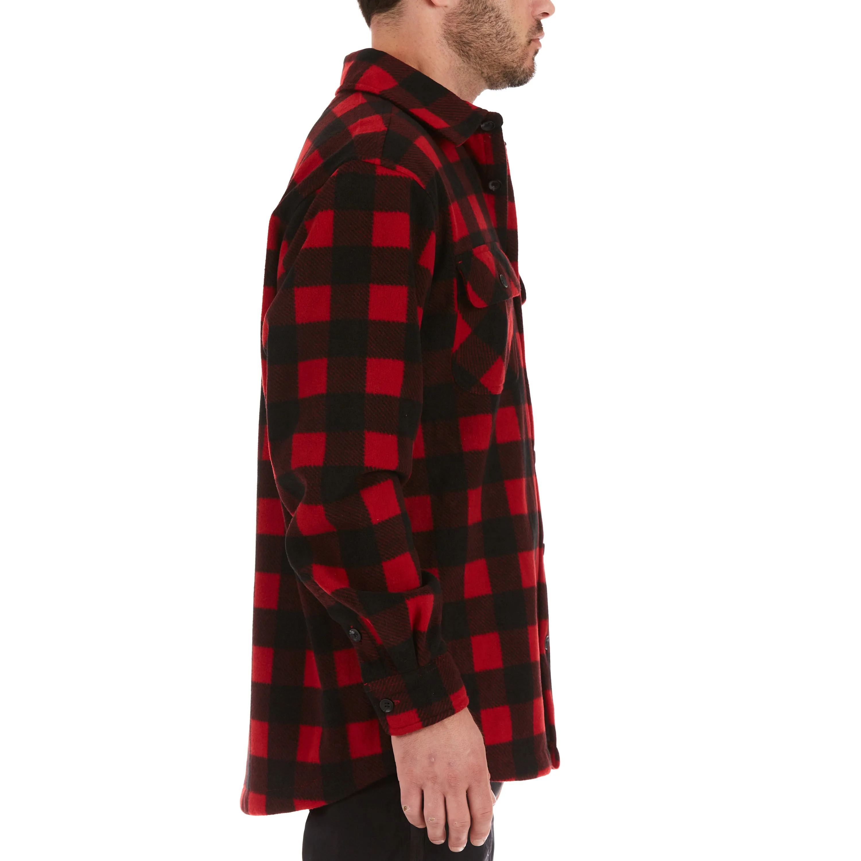 SHERPA-LINED PLAID FLEECE SHIRT JACKET