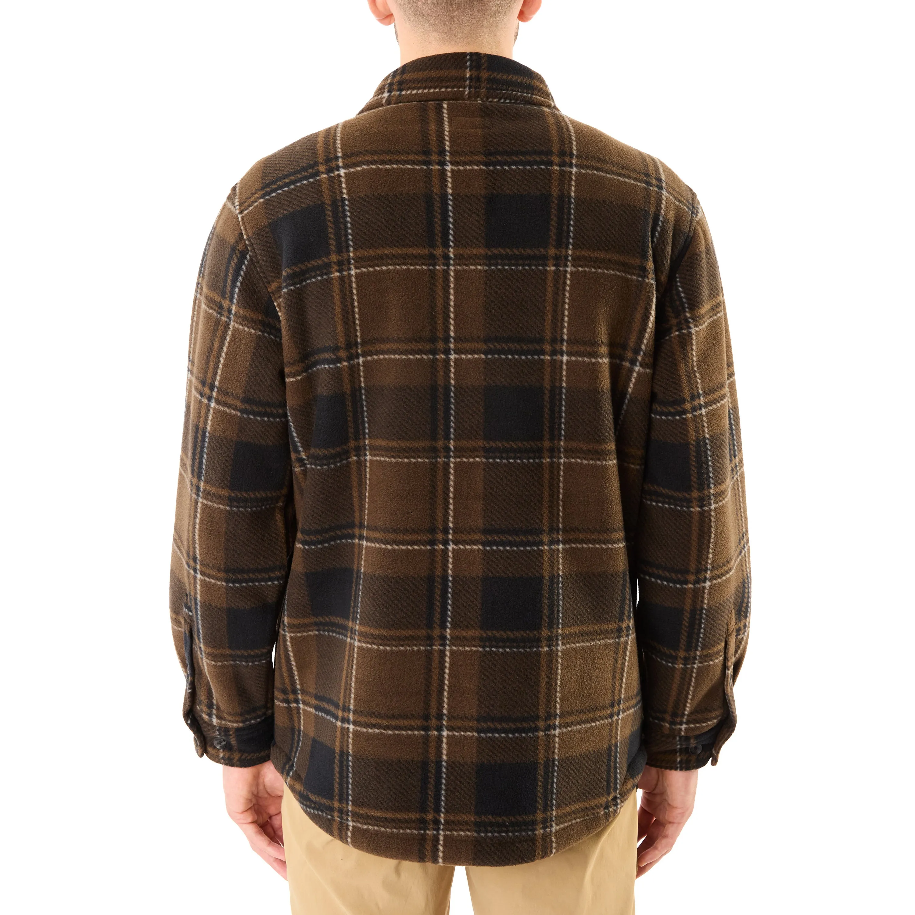 SHERPA-LINED PLAID FLEECE SHIRT JACKET