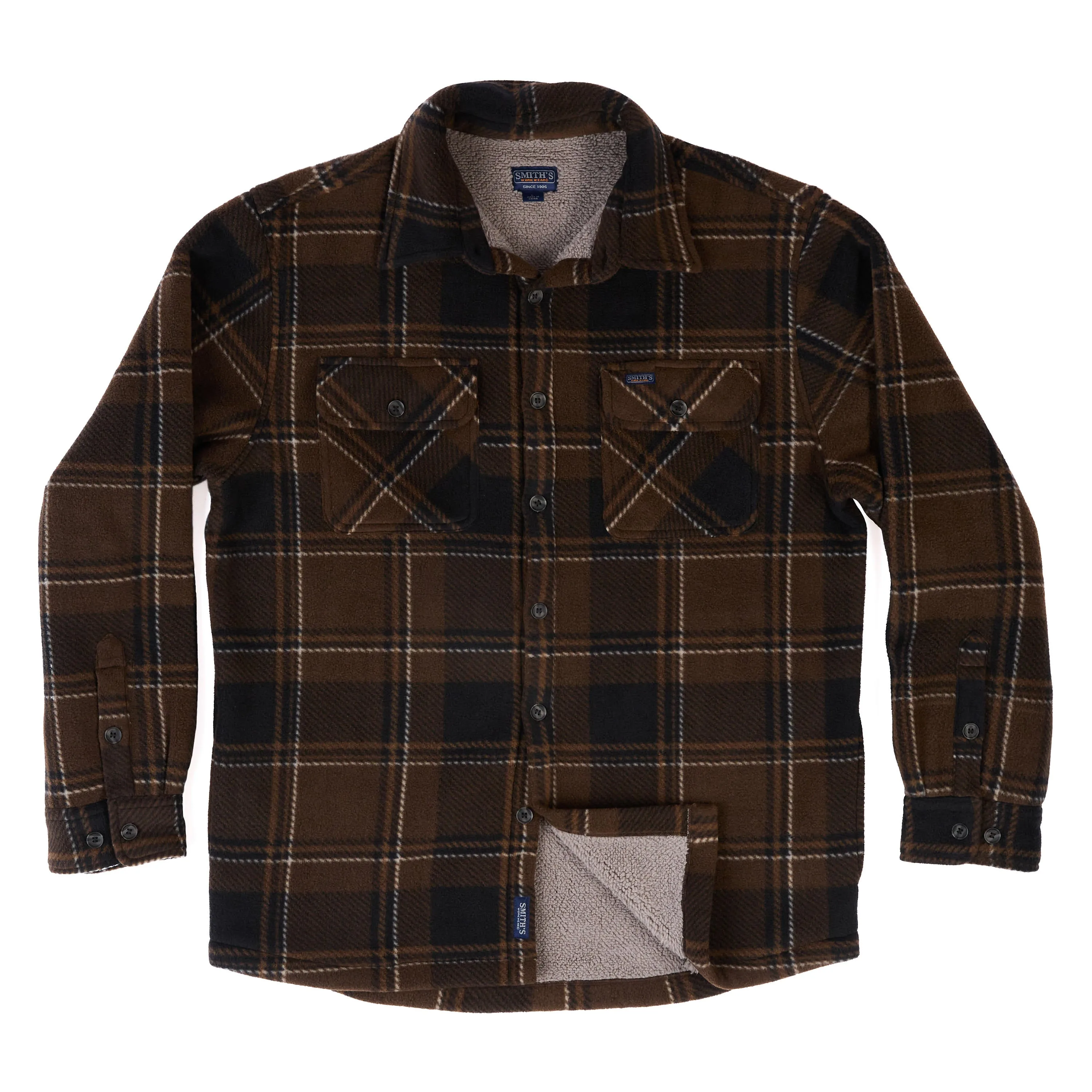 SHERPA-LINED PLAID FLEECE SHIRT JACKET