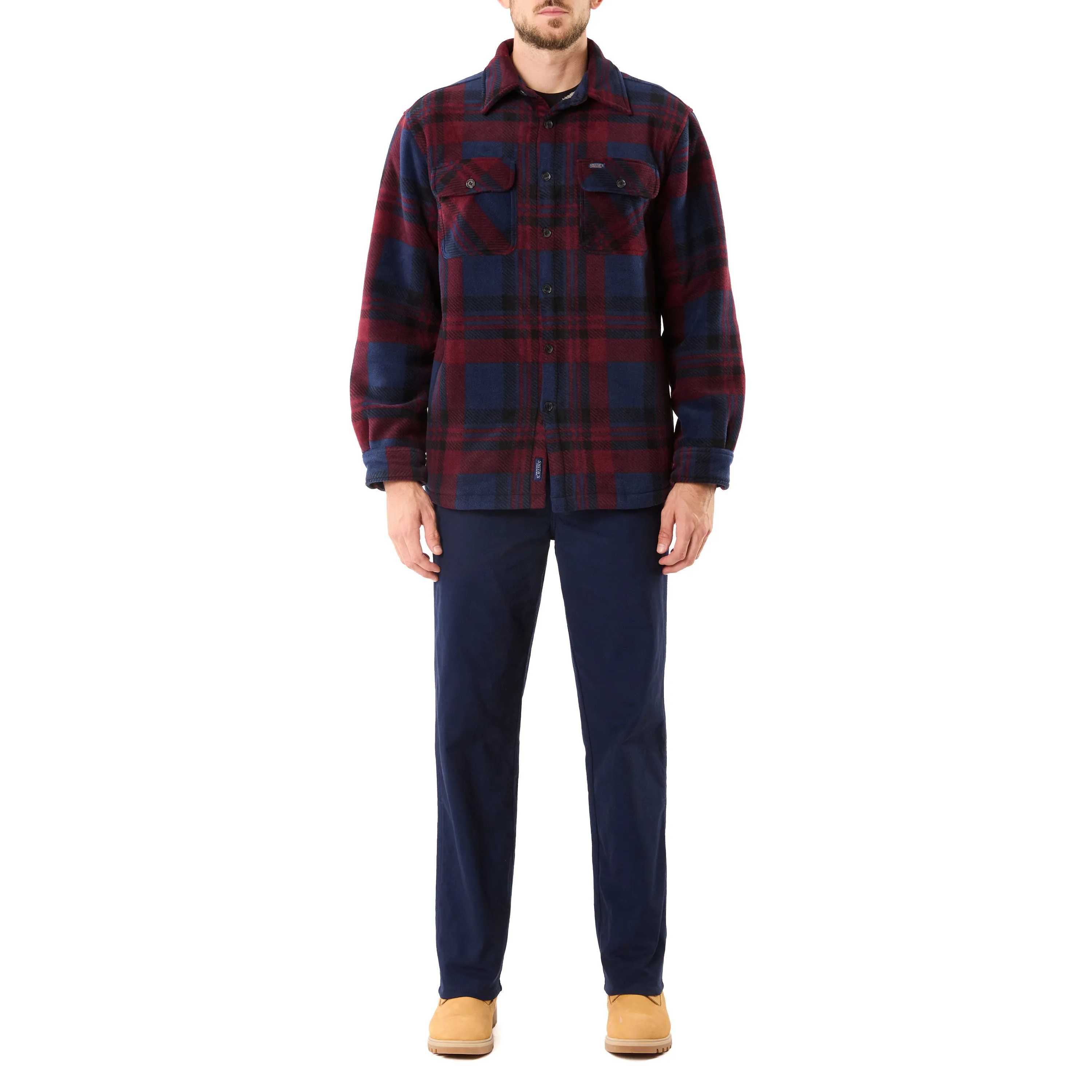 SHERPA-LINED PLAID FLEECE SHIRT JACKET