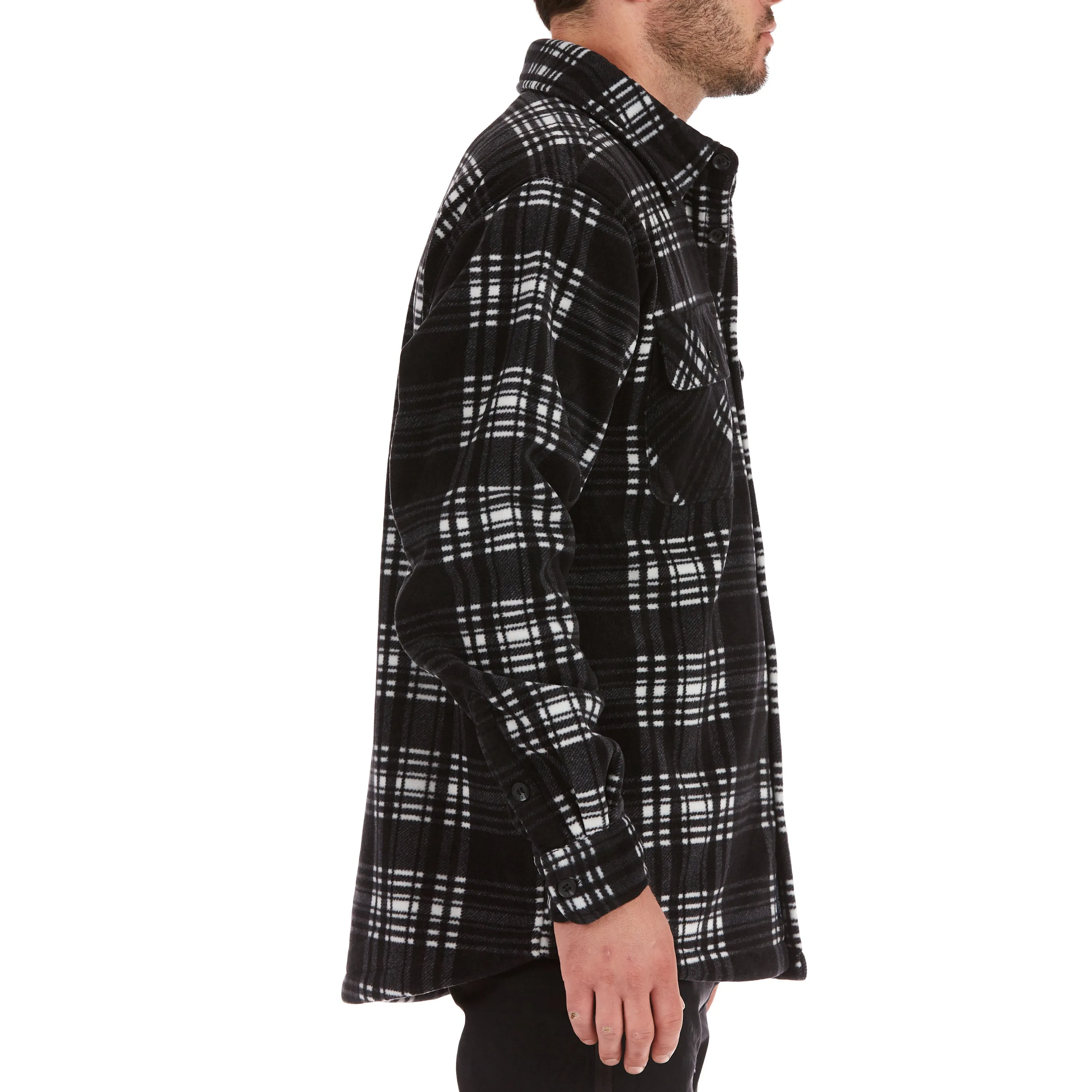 SHERPA-LINED PLAID FLEECE SHIRT JACKET