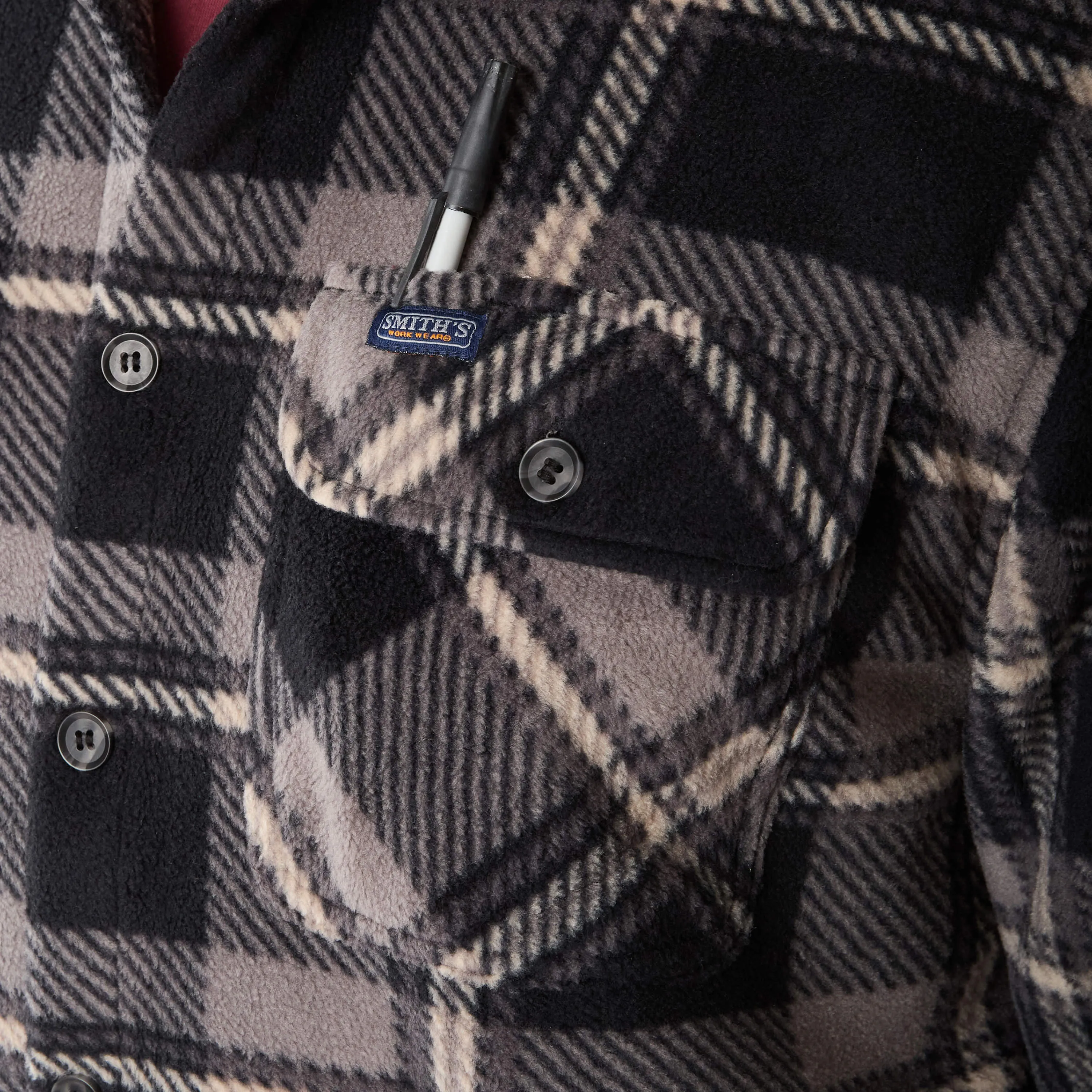 SHERPA-LINED PLAID FLEECE SHIRT JACKET