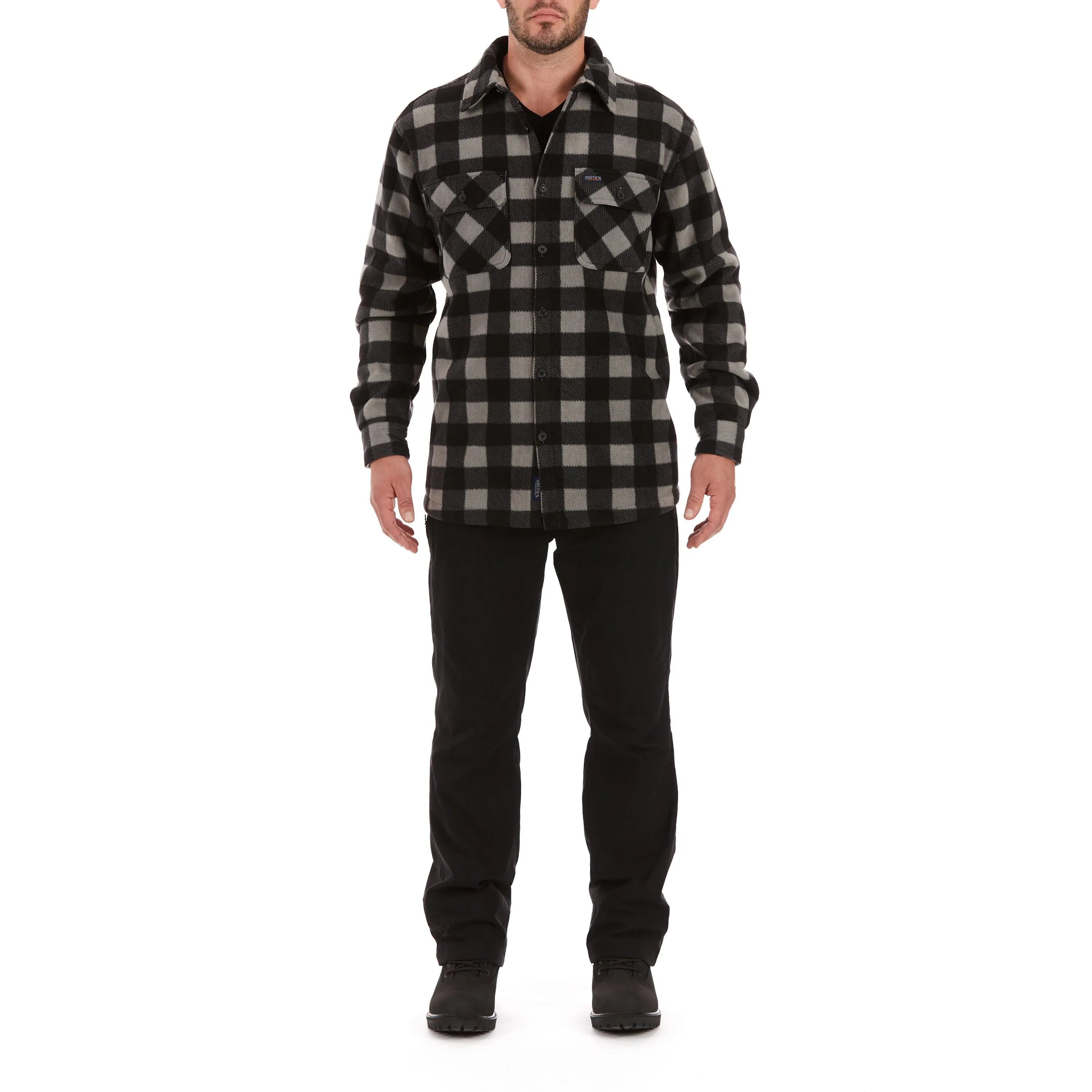 SHERPA-LINED PLAID FLEECE SHIRT JACKET