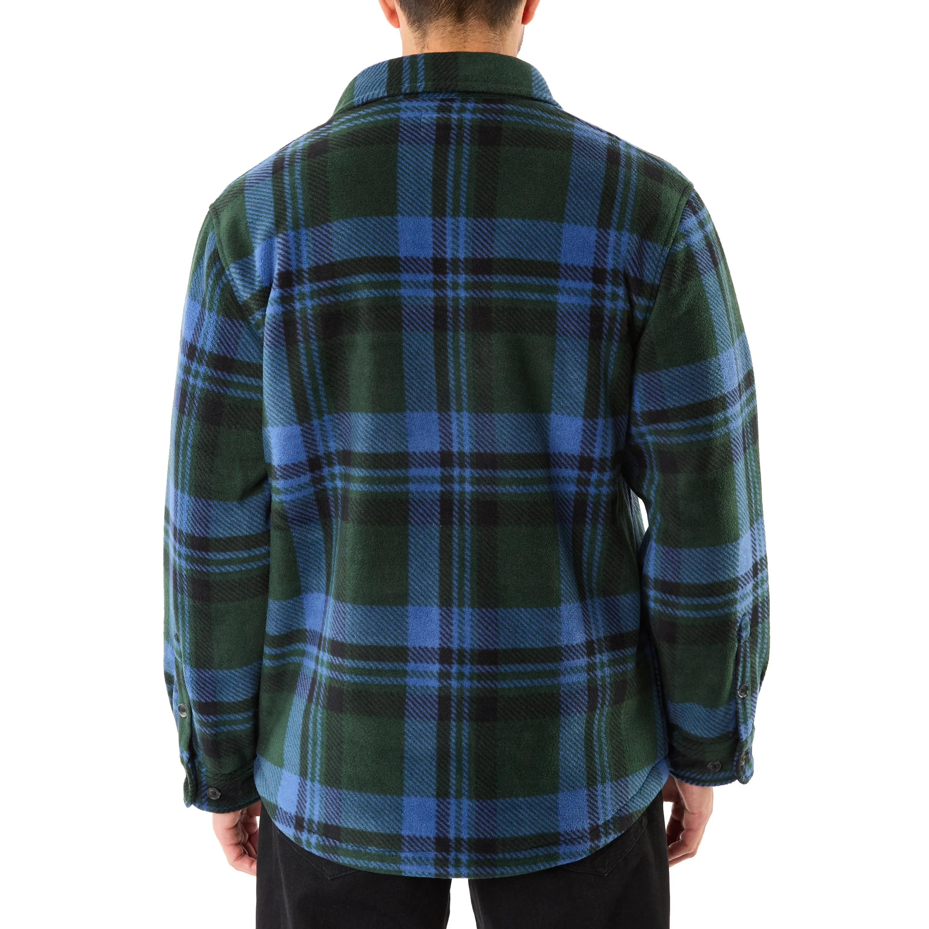 SHERPA-LINED PLAID FLEECE SHIRT JACKET