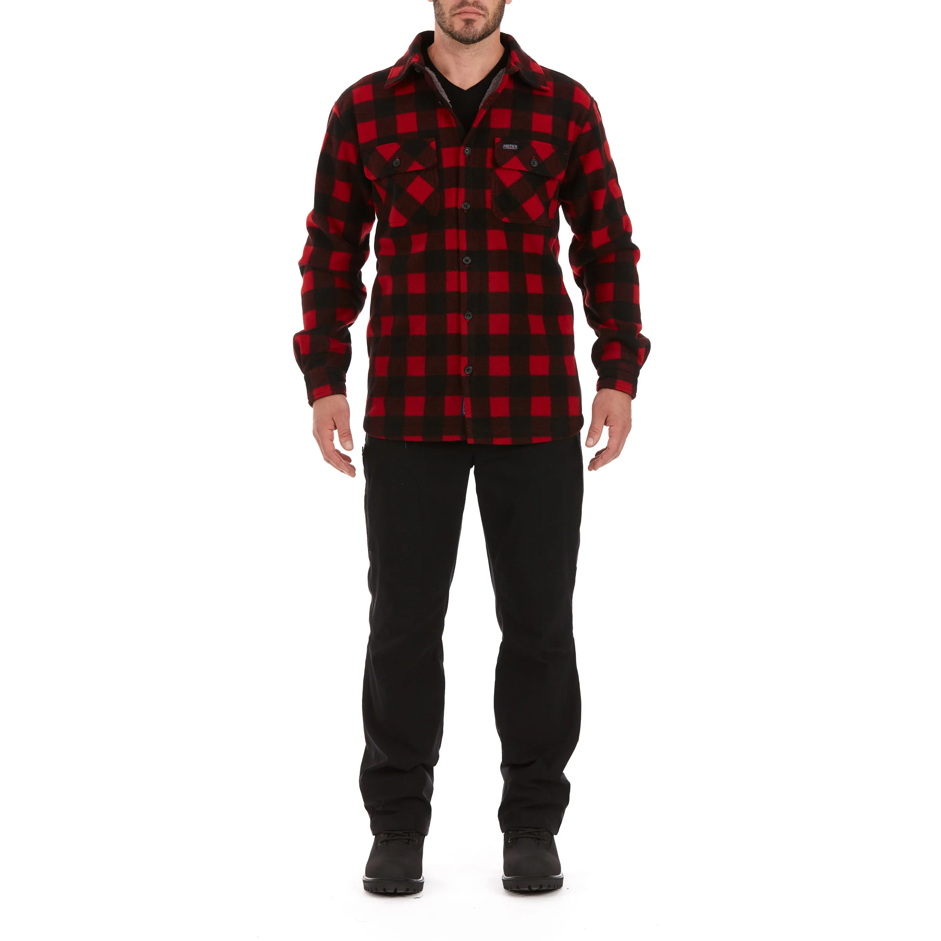 SHERPA-LINED PLAID FLEECE SHIRT JACKET