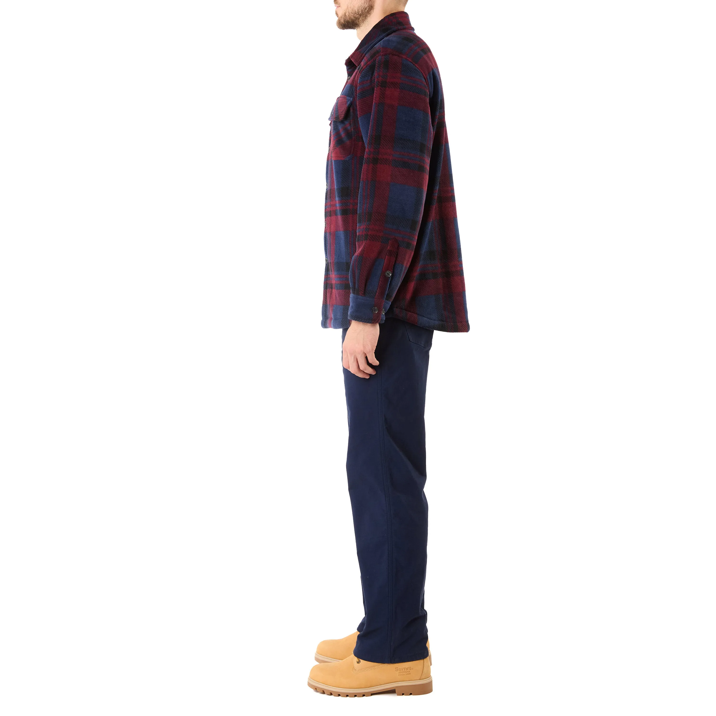 SHERPA-LINED PLAID FLEECE SHIRT JACKET