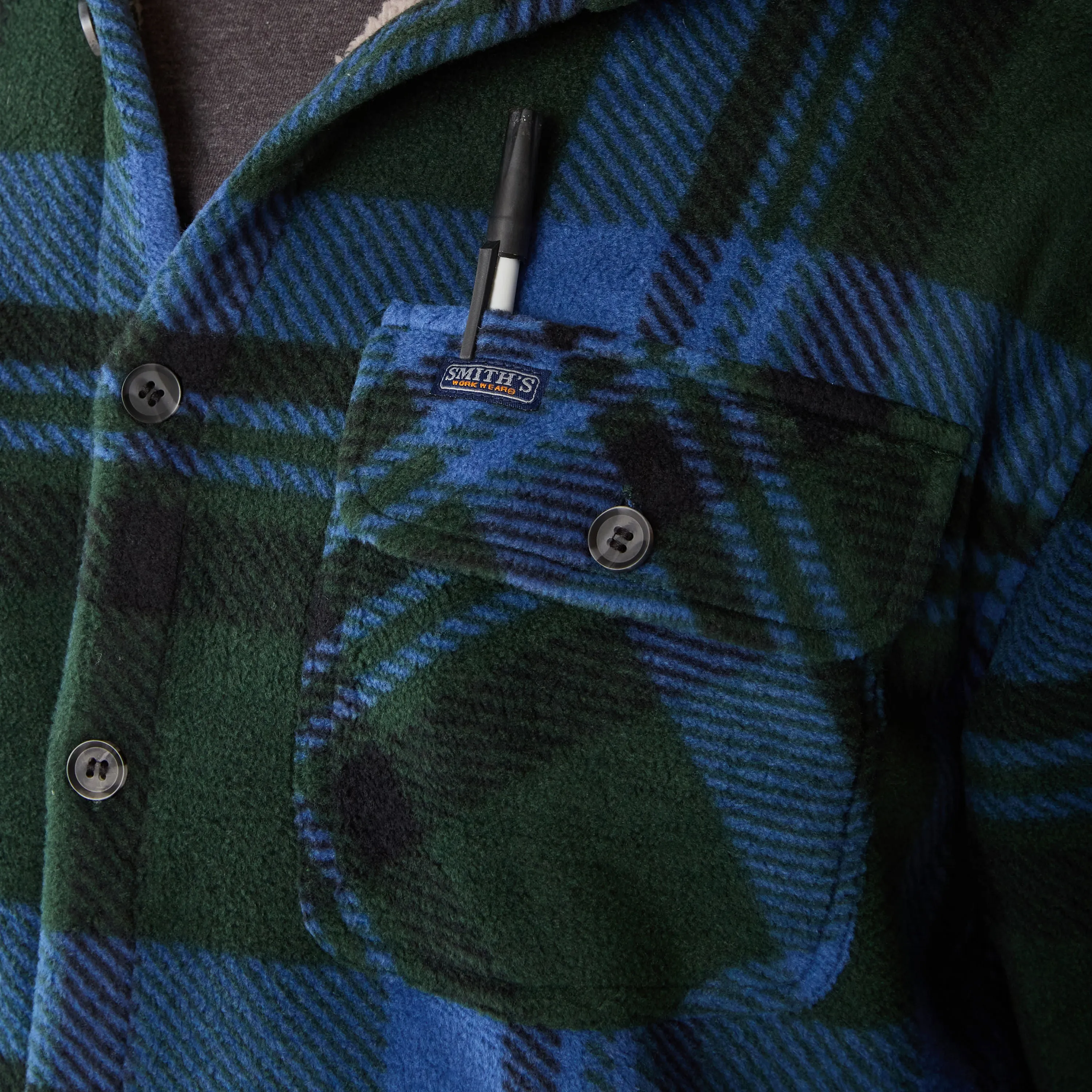 SHERPA-LINED PLAID FLEECE SHIRT JACKET