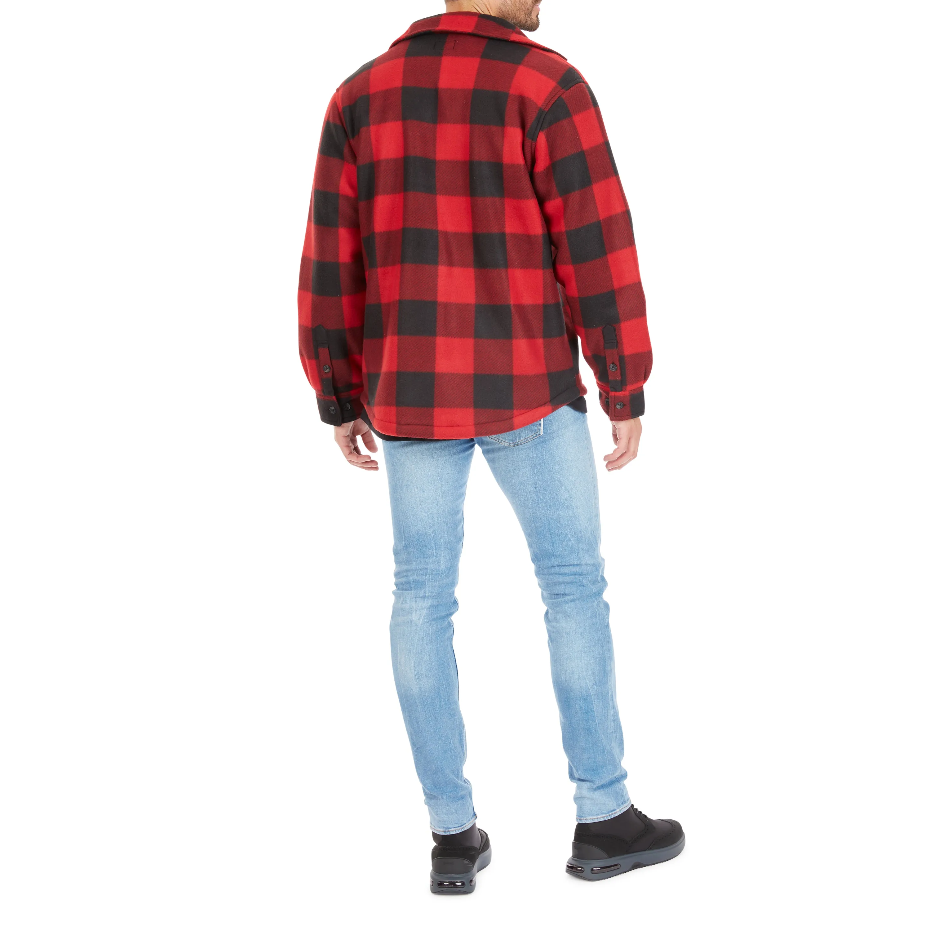 SHERPA-LINED PLAID FLEECE SHIRT JACKET