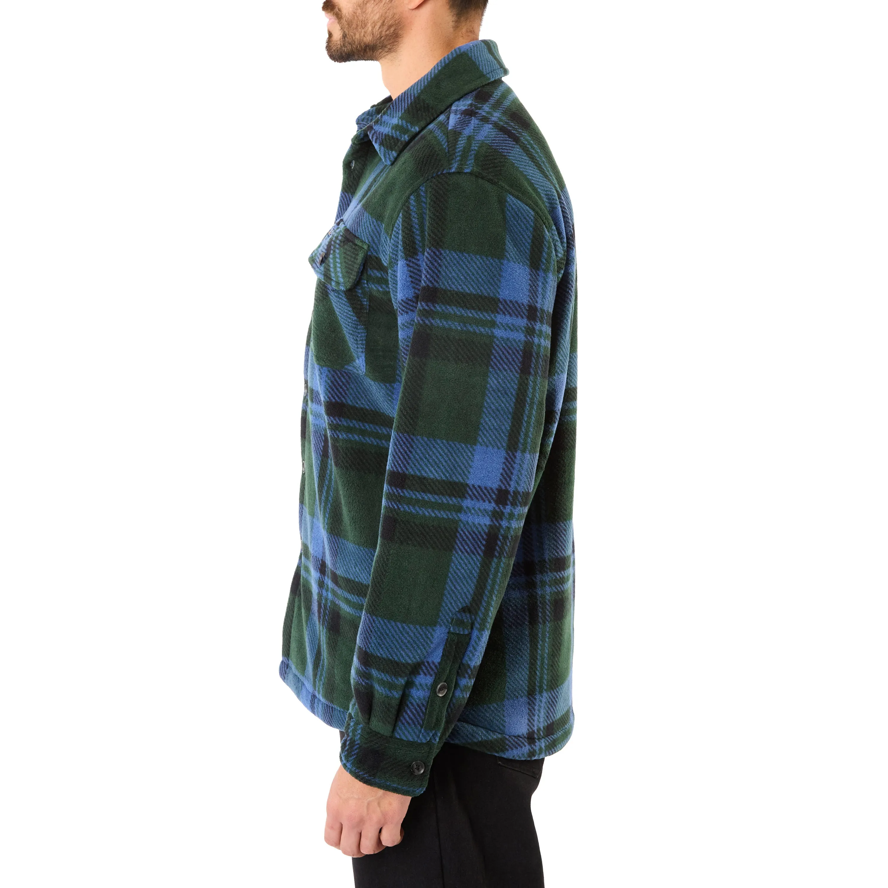 SHERPA-LINED PLAID FLEECE SHIRT JACKET