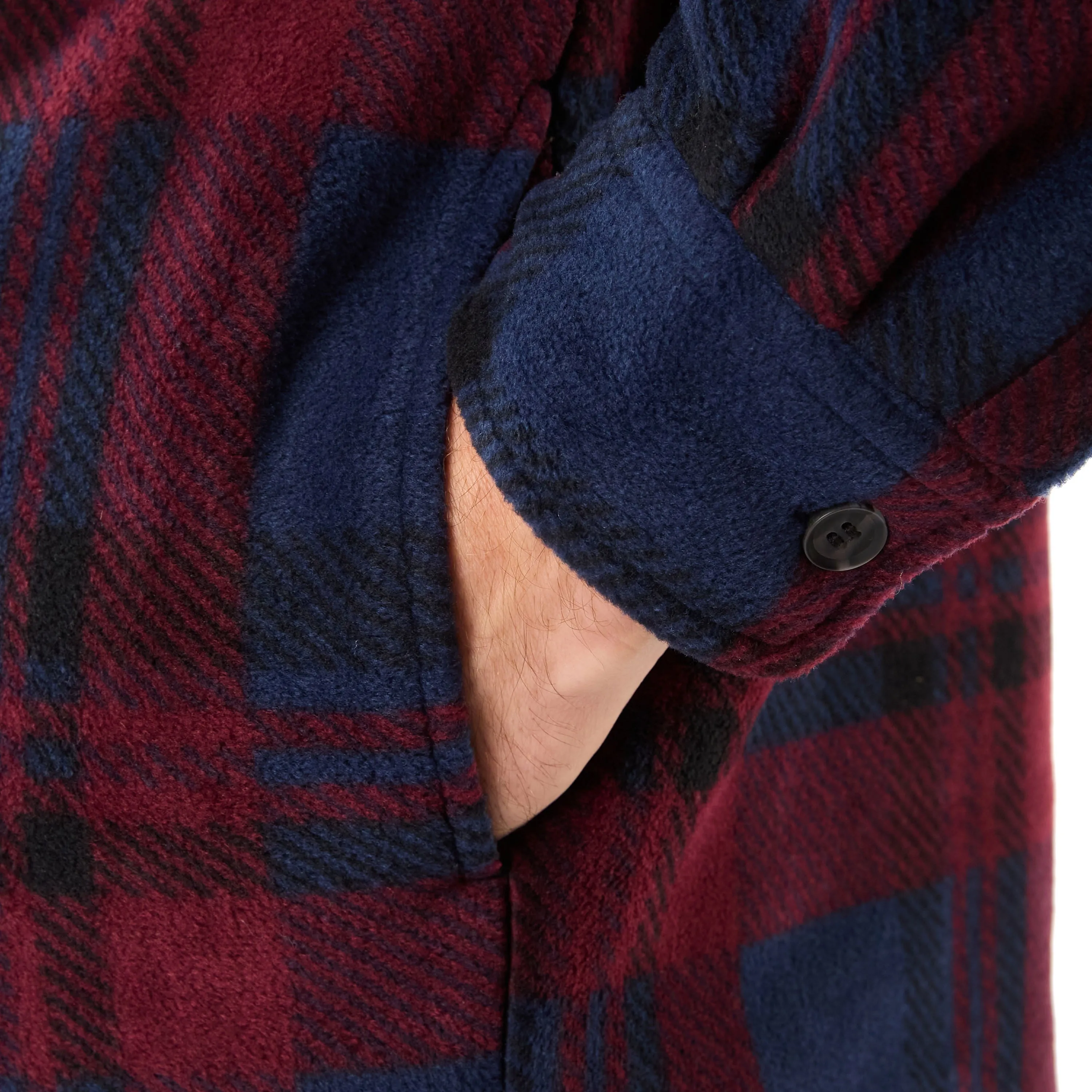 SHERPA-LINED PLAID FLEECE SHIRT JACKET