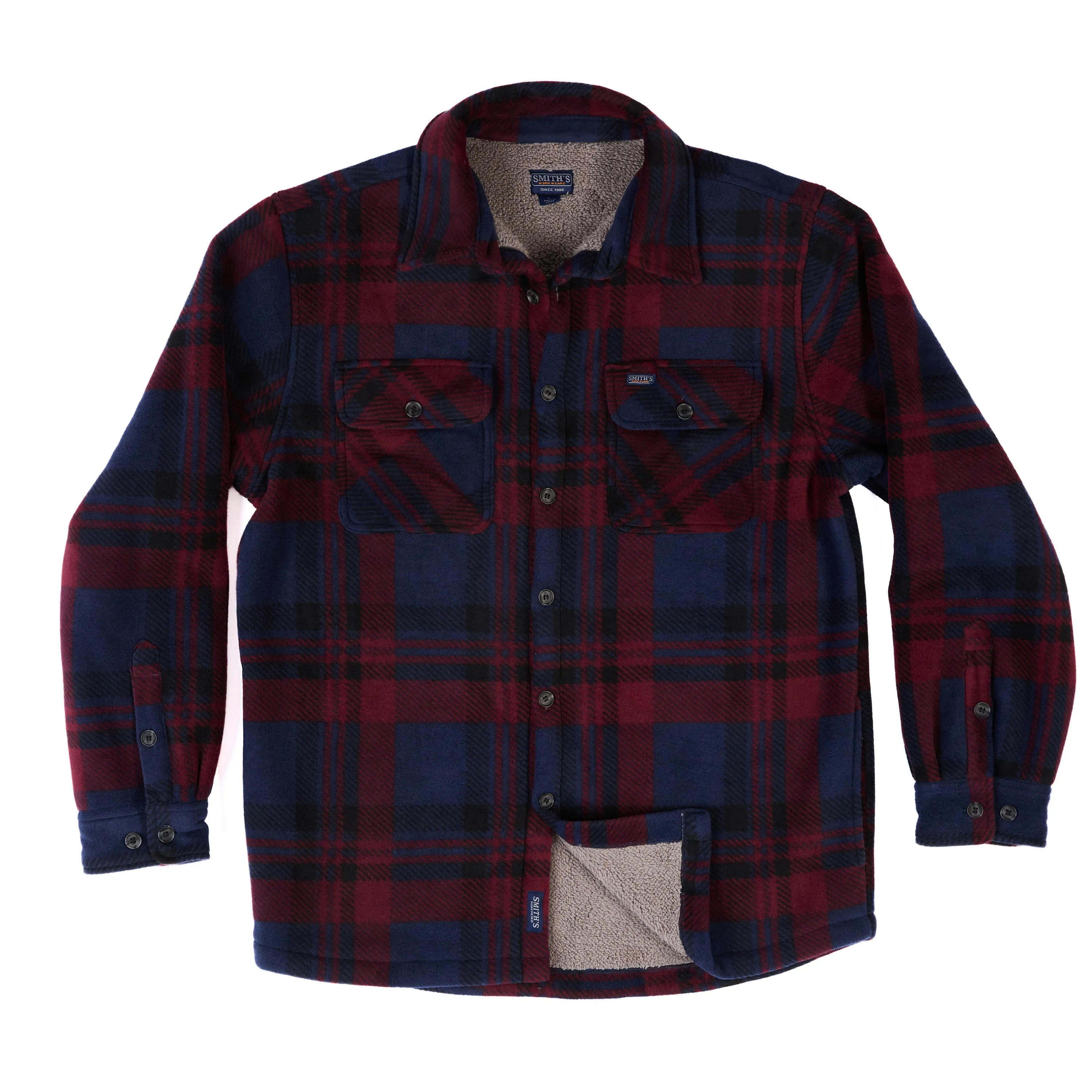 SHERPA-LINED PLAID FLEECE SHIRT JACKET