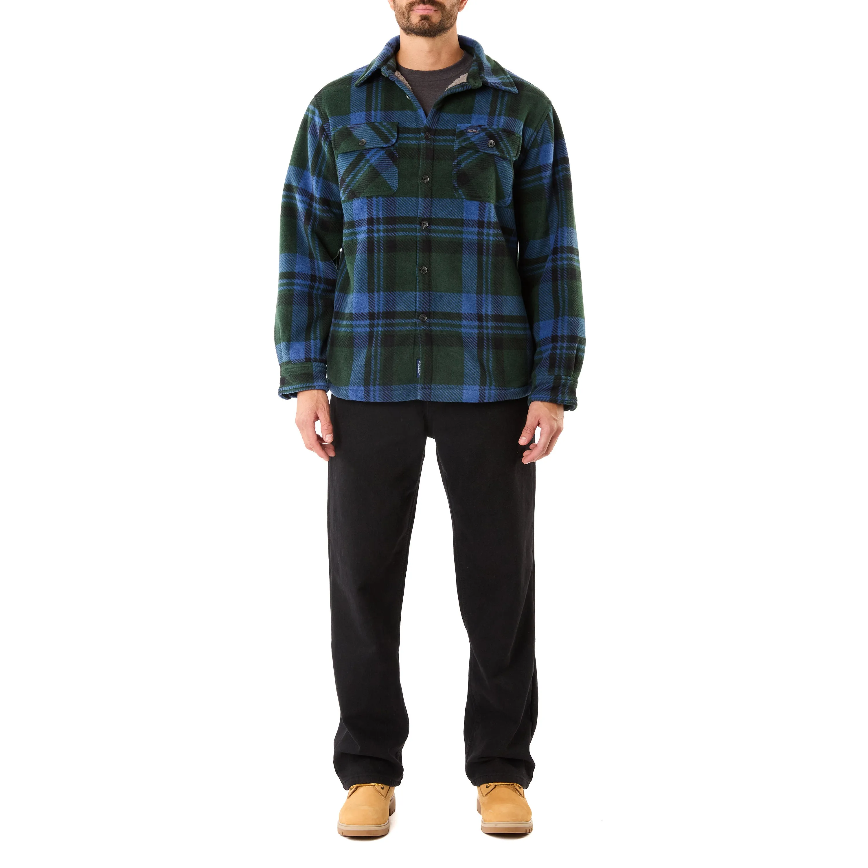 SHERPA-LINED PLAID FLEECE SHIRT JACKET