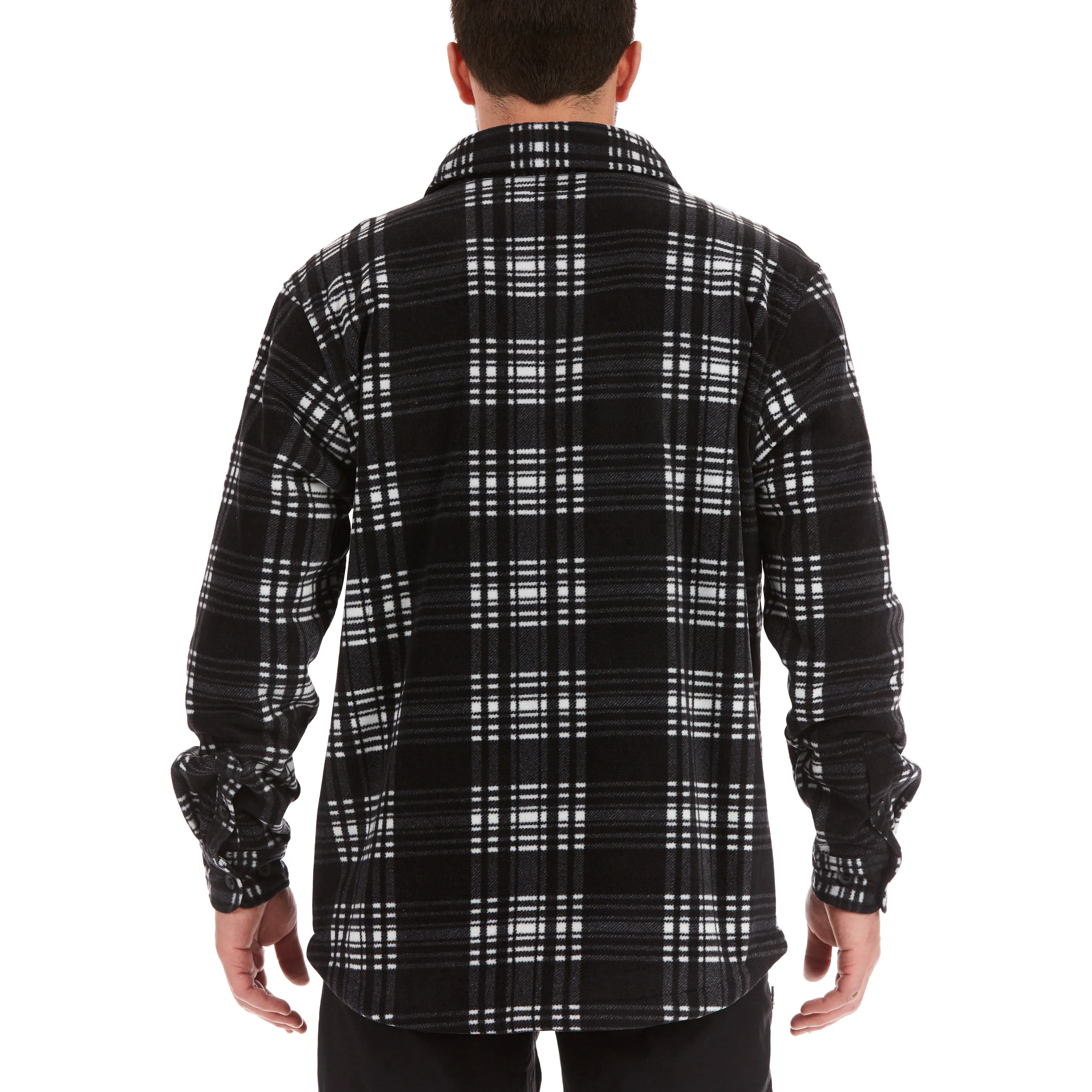 SHERPA-LINED PLAID FLEECE SHIRT JACKET