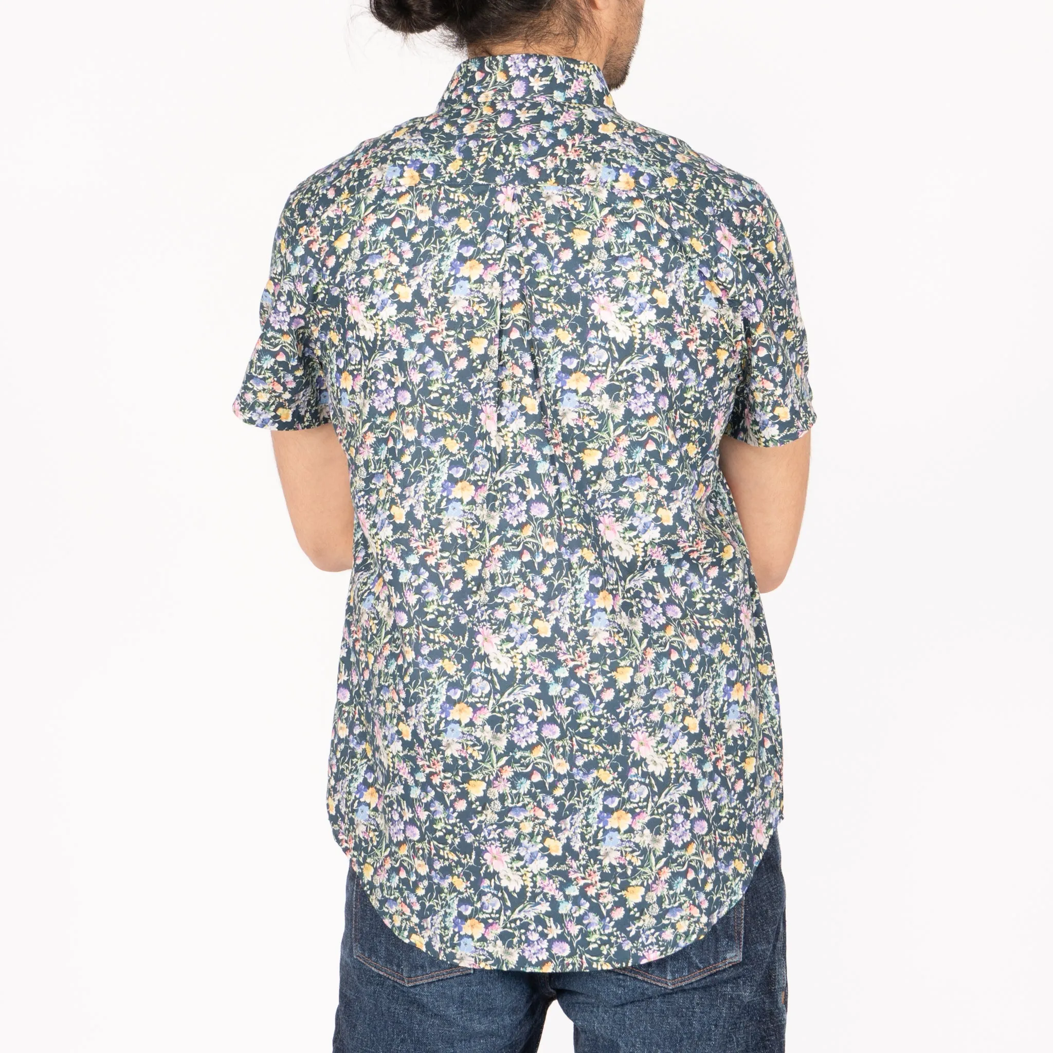 Short Sleeve Easy Shirt - Flower Painting - Navy