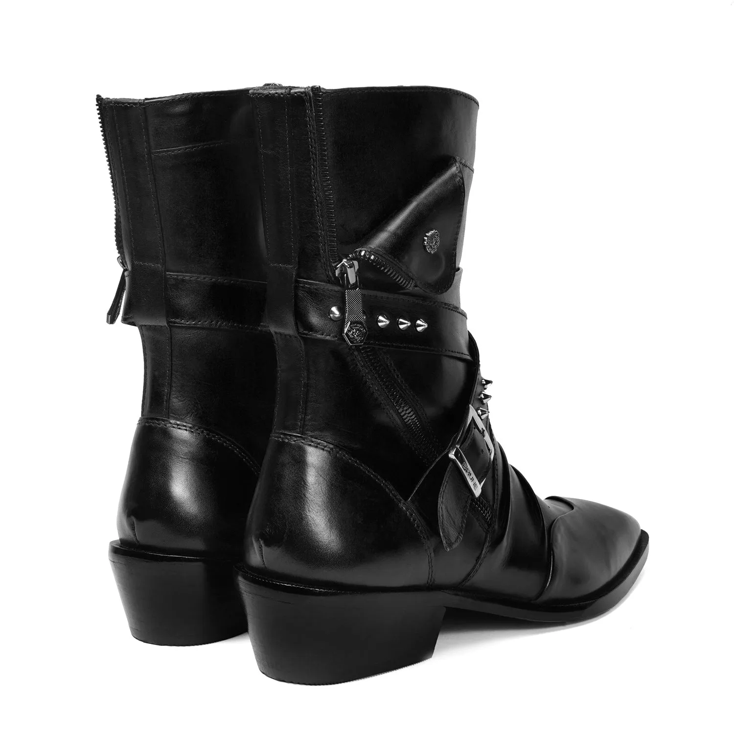 Sleek & Stylish Black Leather Cuban Boot