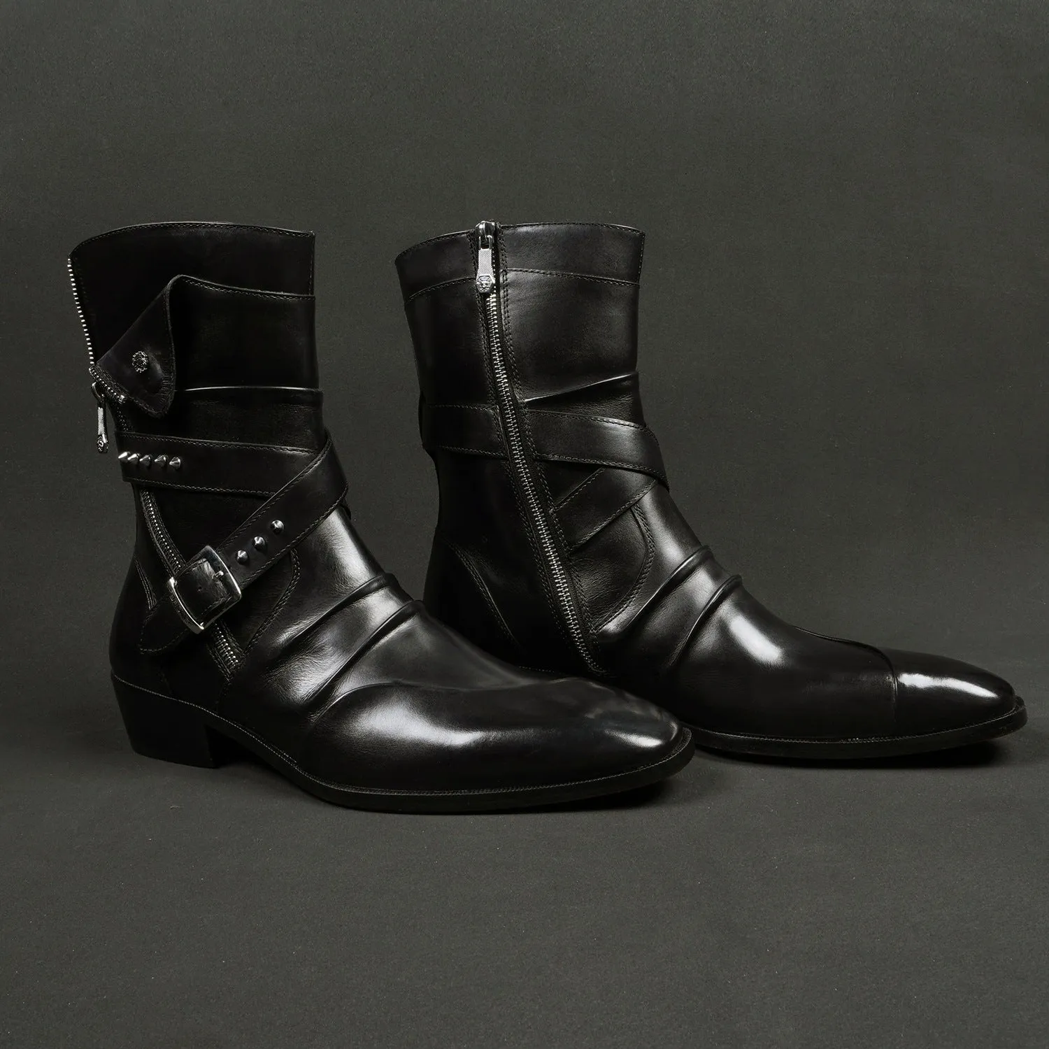 Sleek & Stylish Black Leather Cuban Boot