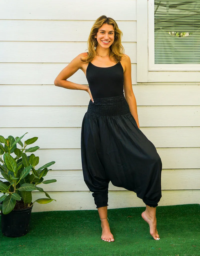 Solid Black Low Cut Harem Pants