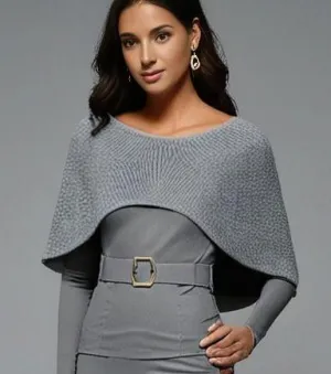 Sophisticated Women's Gray Cape Sweater: Cozy Fall and Winter Essential