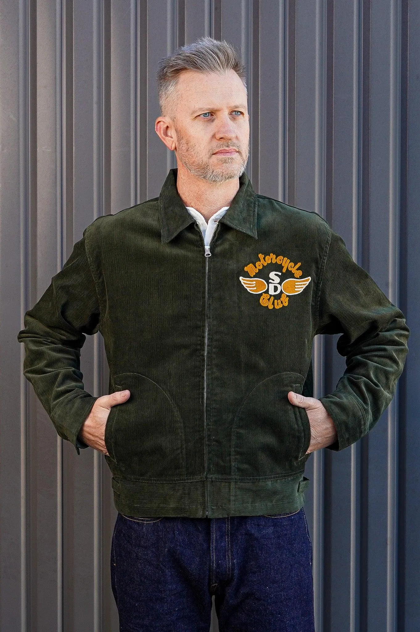 Studio D'Artian 4602 Corduroy Racing Jacket - Army Green