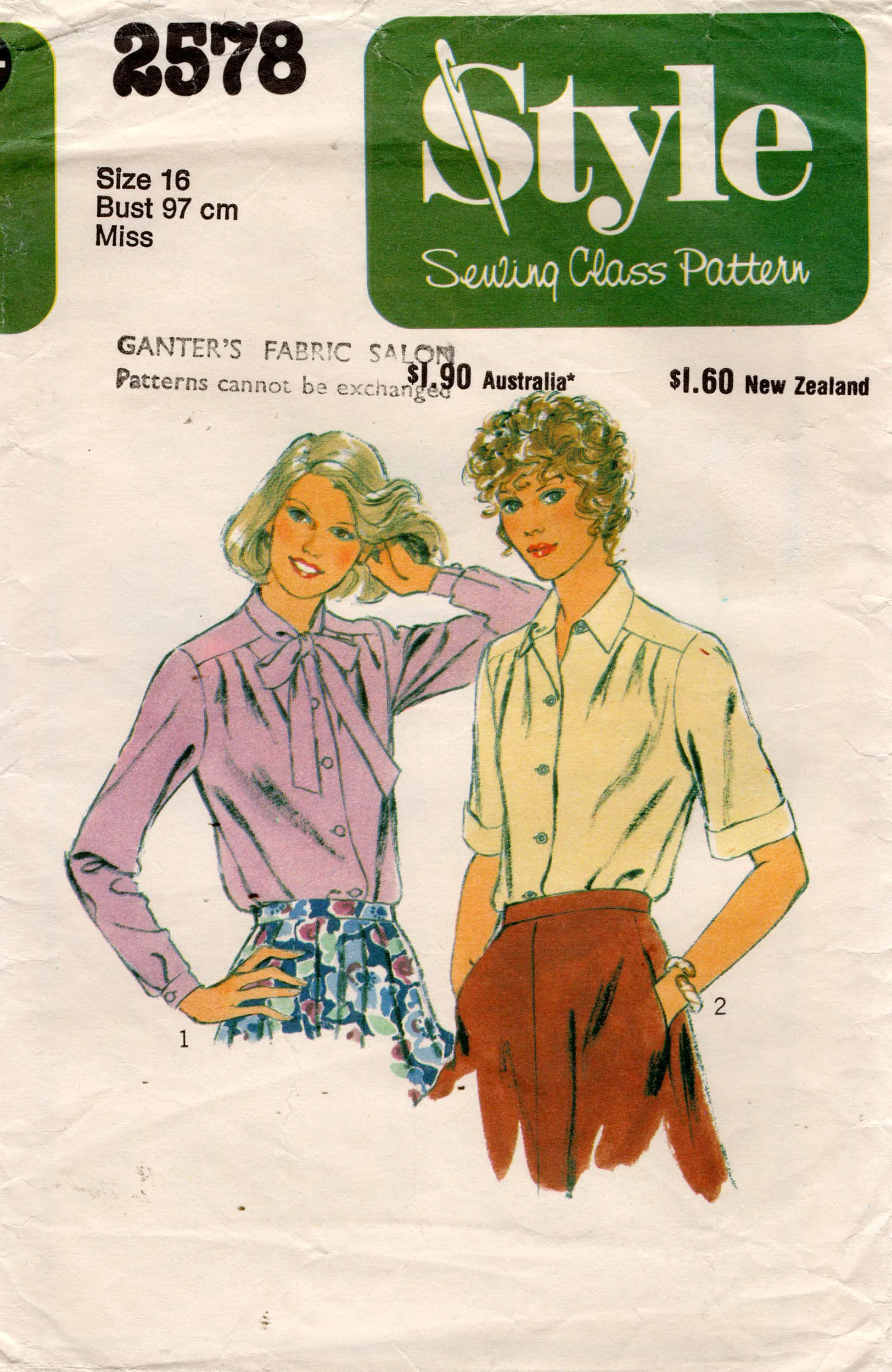 Style 2578 Womens Pleated Shoulder Shirt with Optional Neck Tie 1970s Vintage Sewing Pattern Size 12 Bust 34 Inches